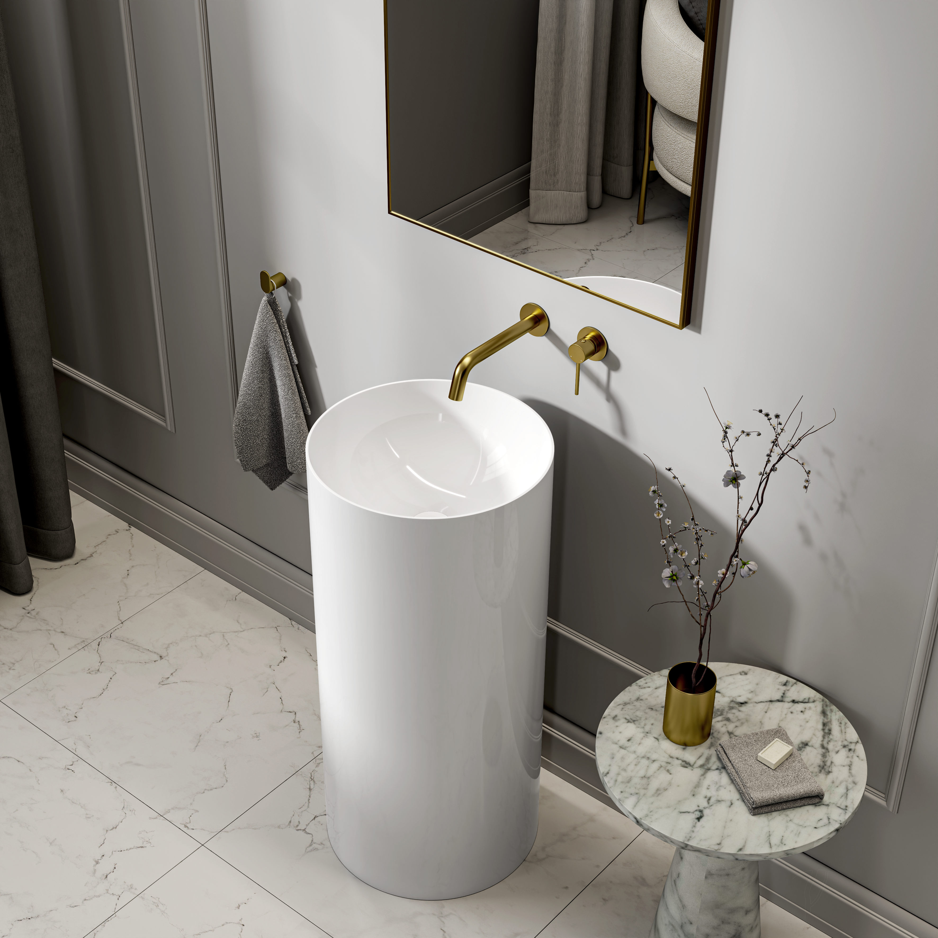 Alderley Freestanding White Stone Basin 400mm