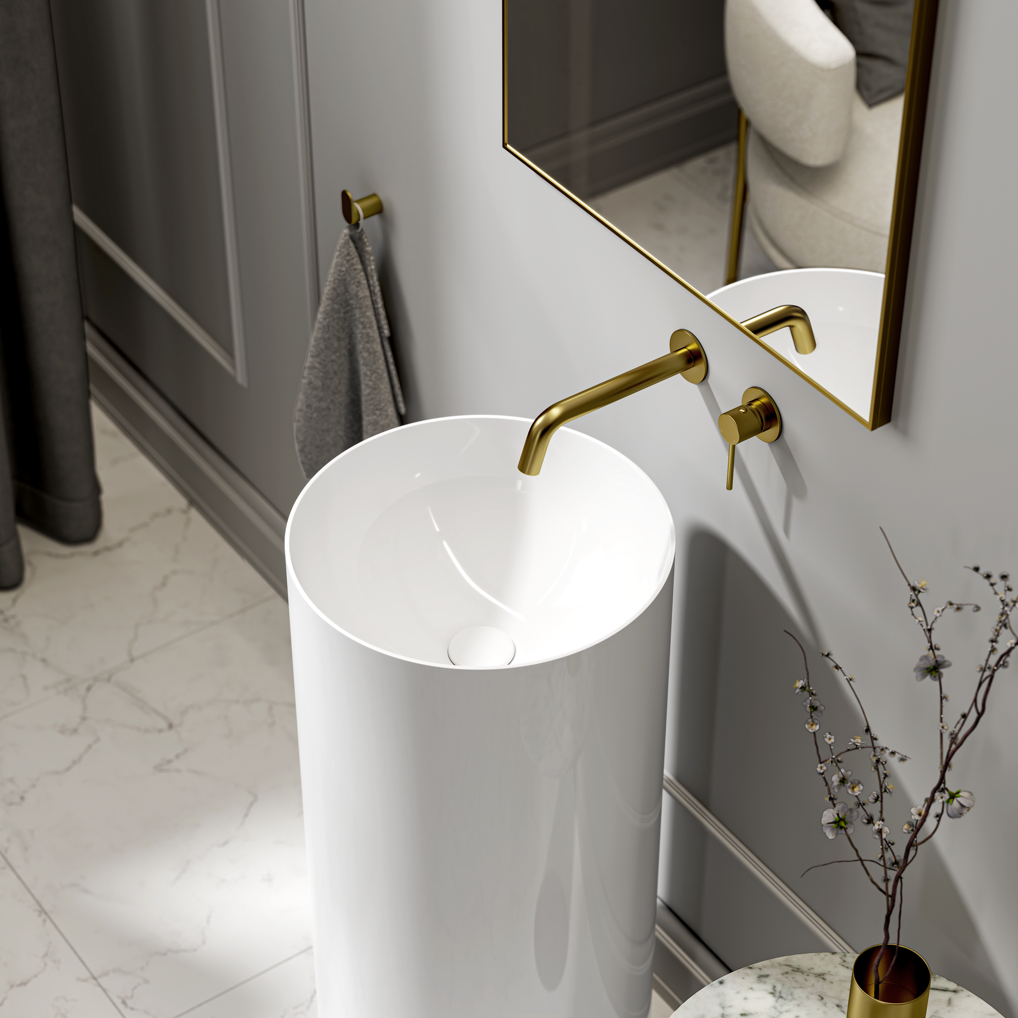 Alderley Freestanding White Stone Basin 400mm