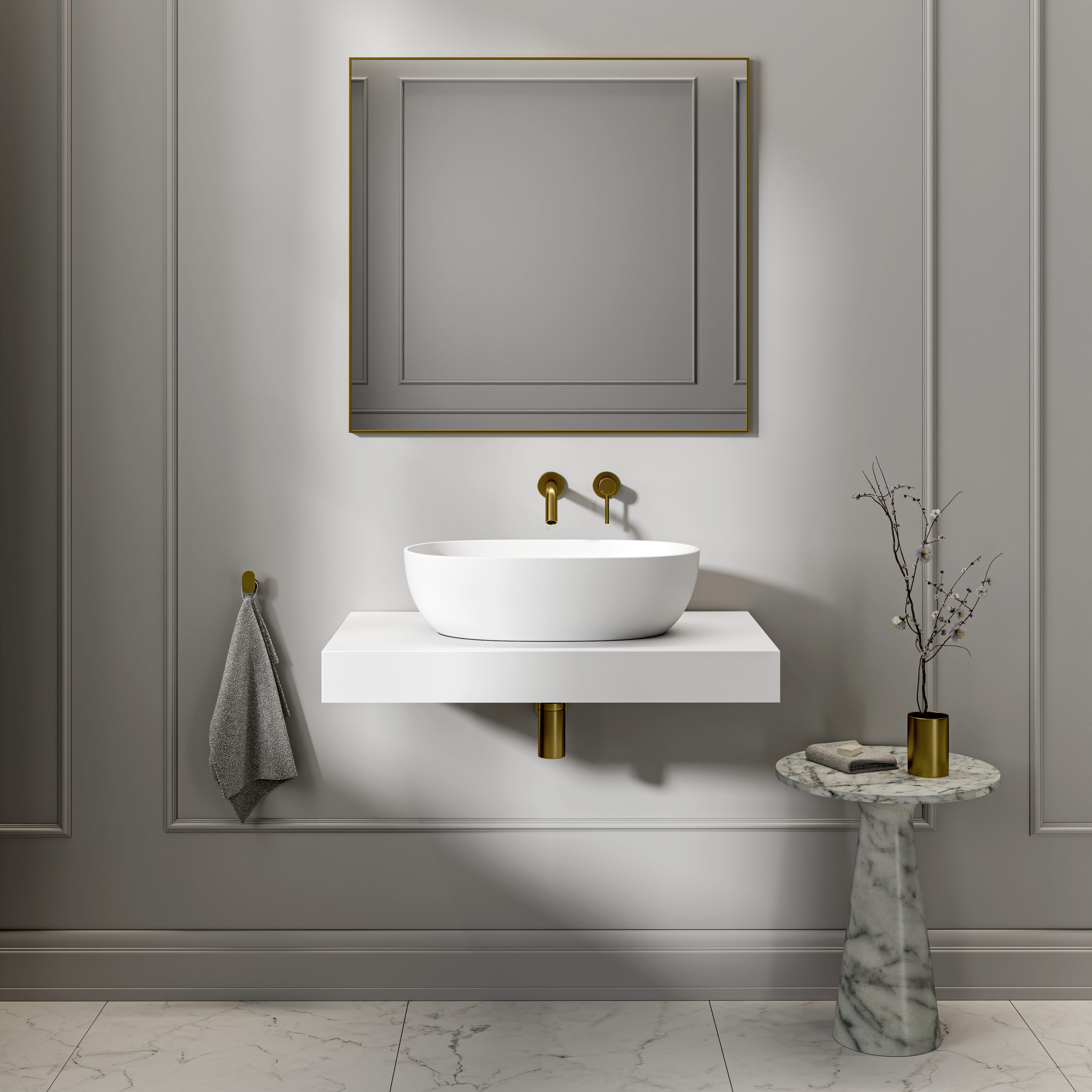 Bromley Countertop Stone Basin 560mm White