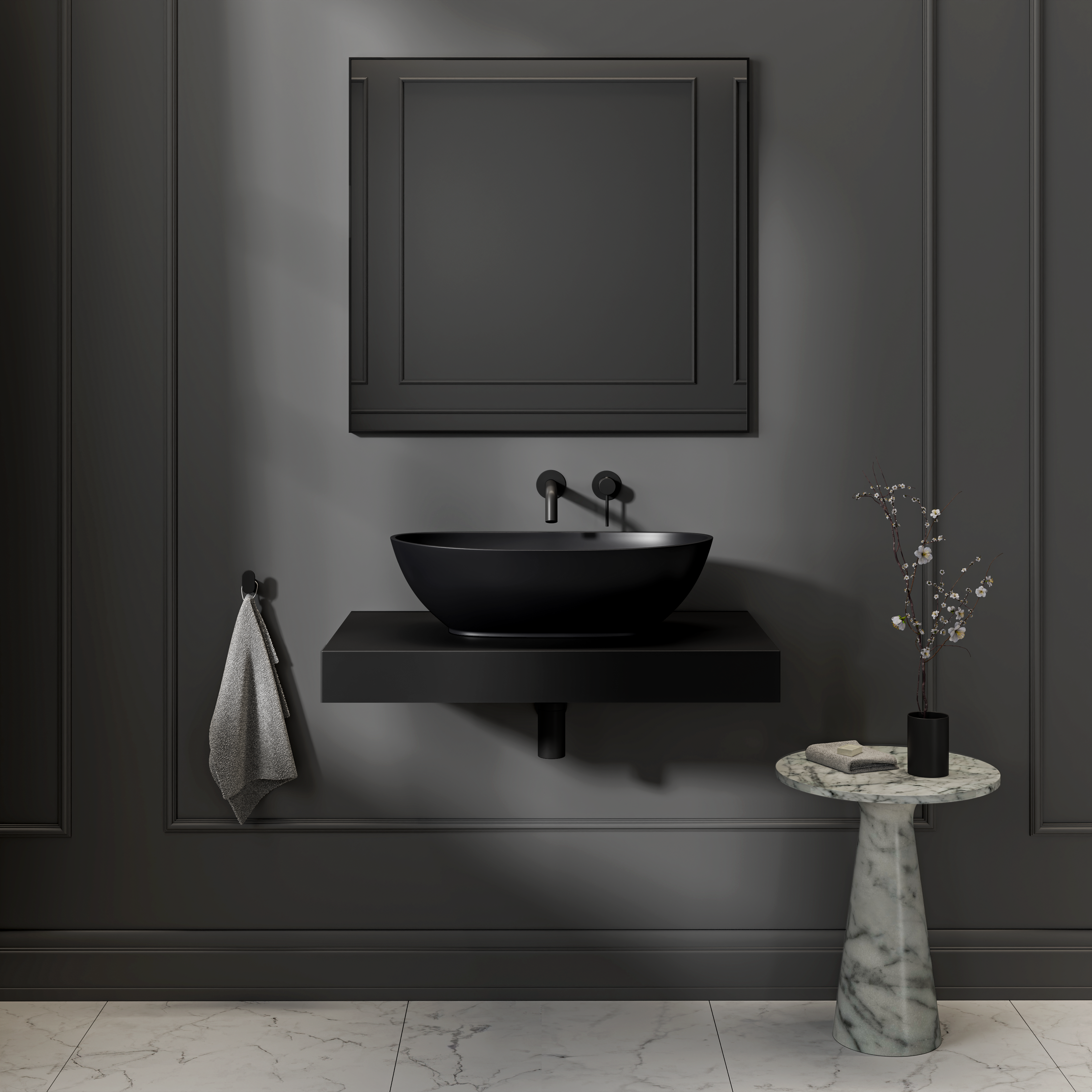 Burton Countertop Stone Basin 625mm Matte Black