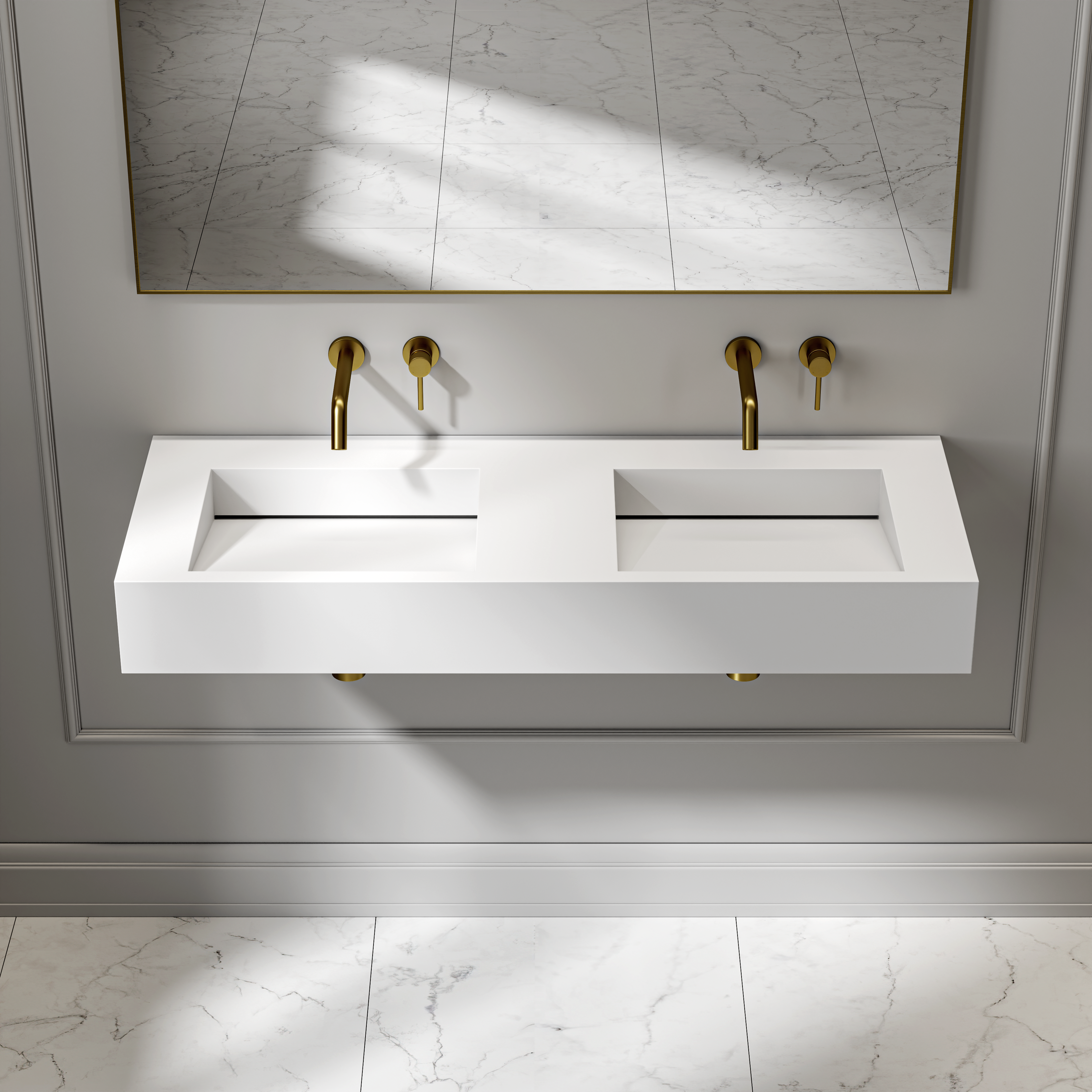 Franklin Wall Hung Double Stone Basin Matte White 1200mm