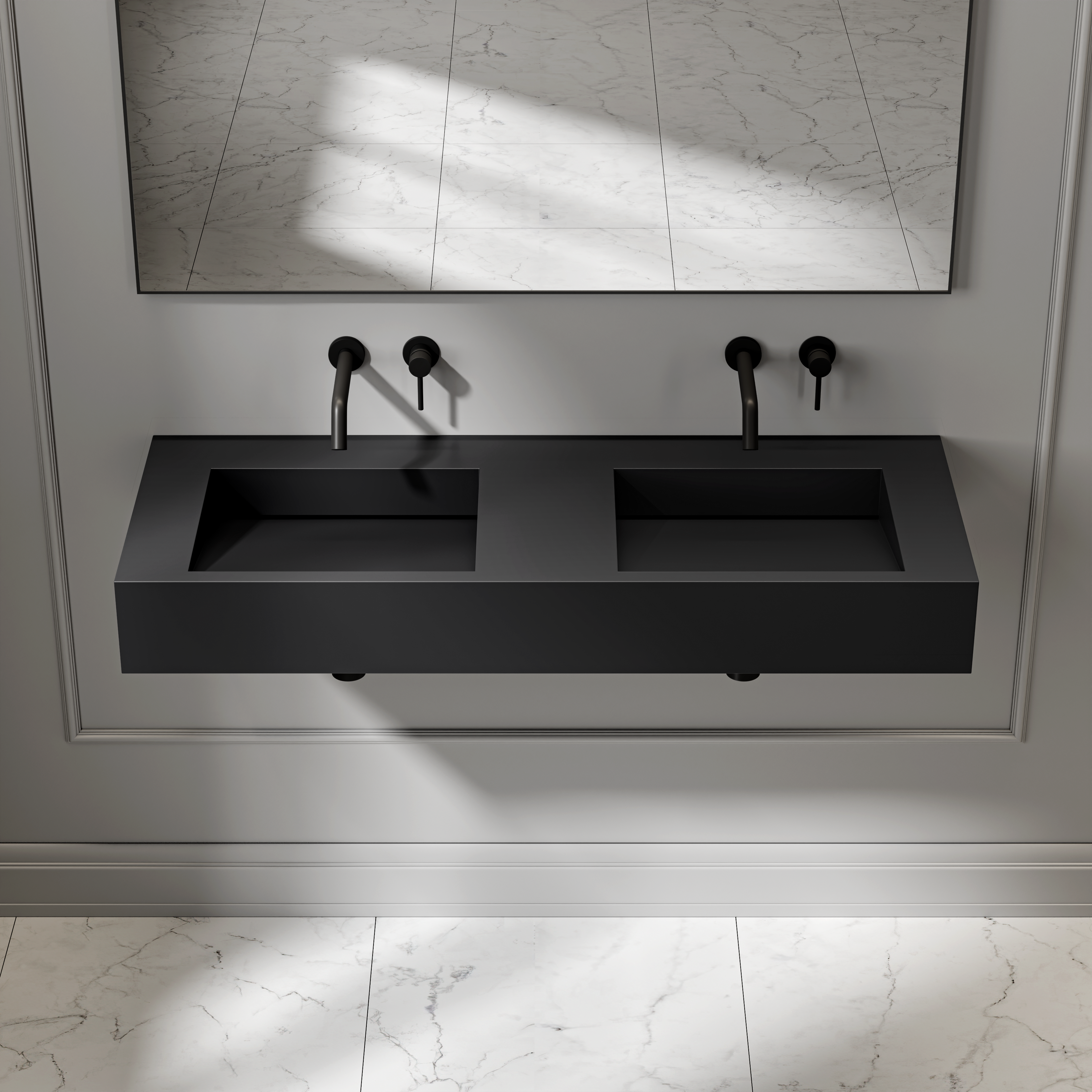 Franklin Wall Hung Double Stone Basin Matte Black 1200mm