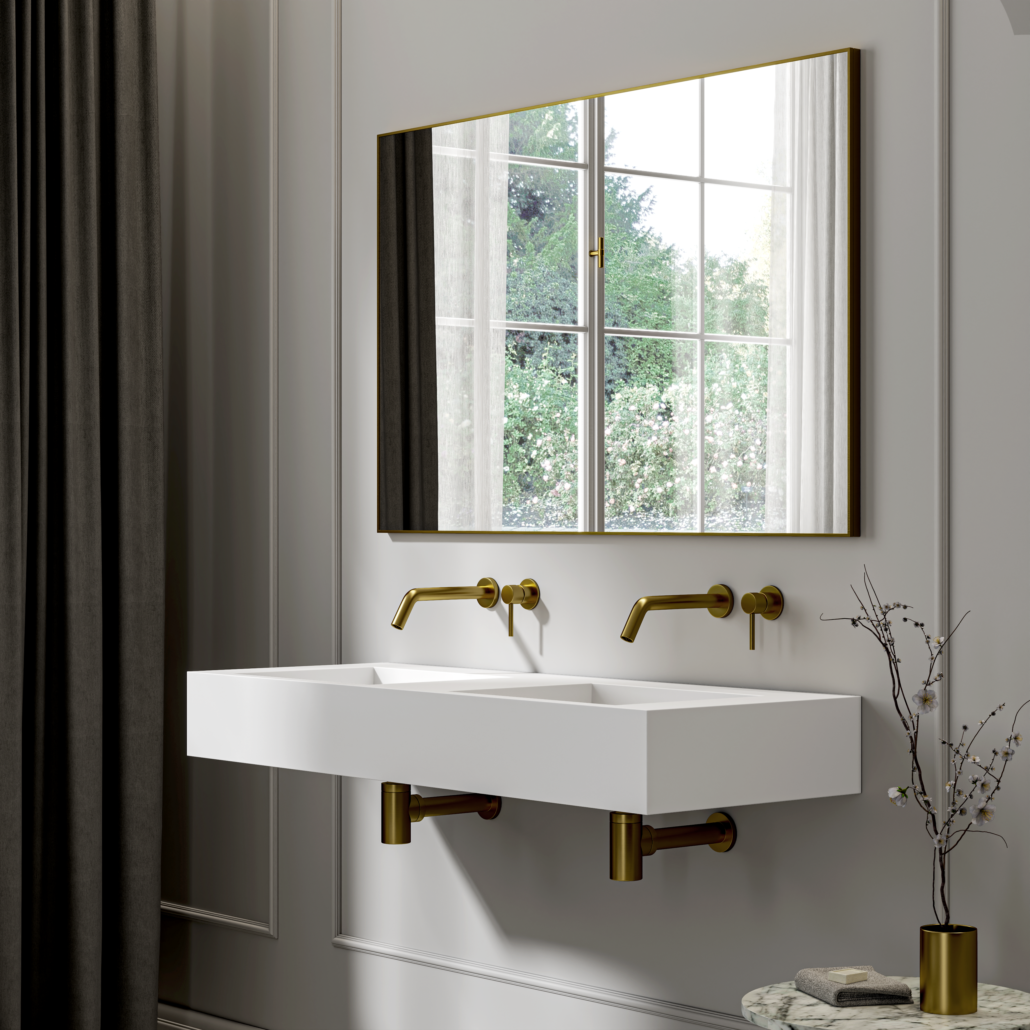 Franklin Wall Hung Double Stone Basin Matte White 1200mm