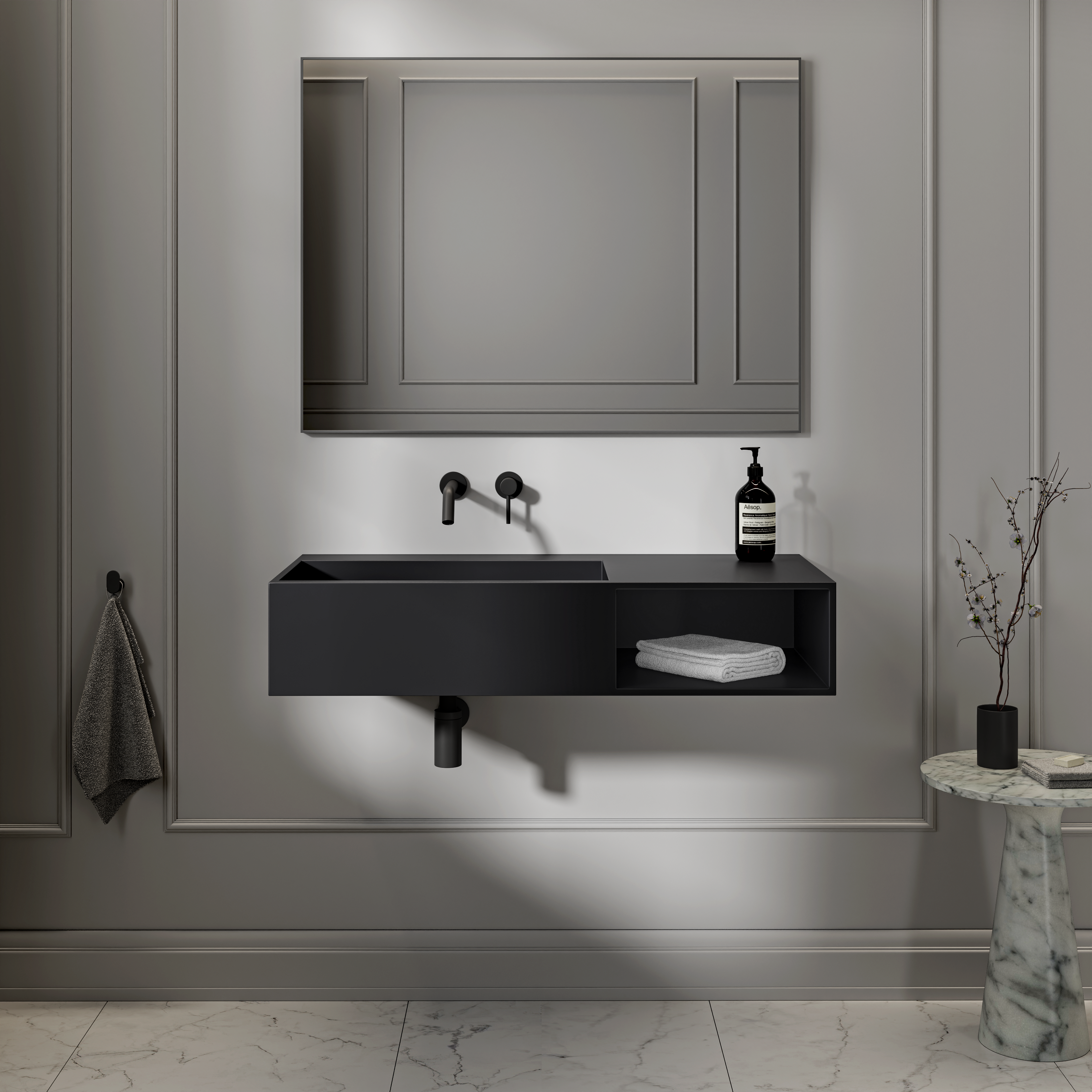 Gilbert Stone Basin Matte Black 1000mm