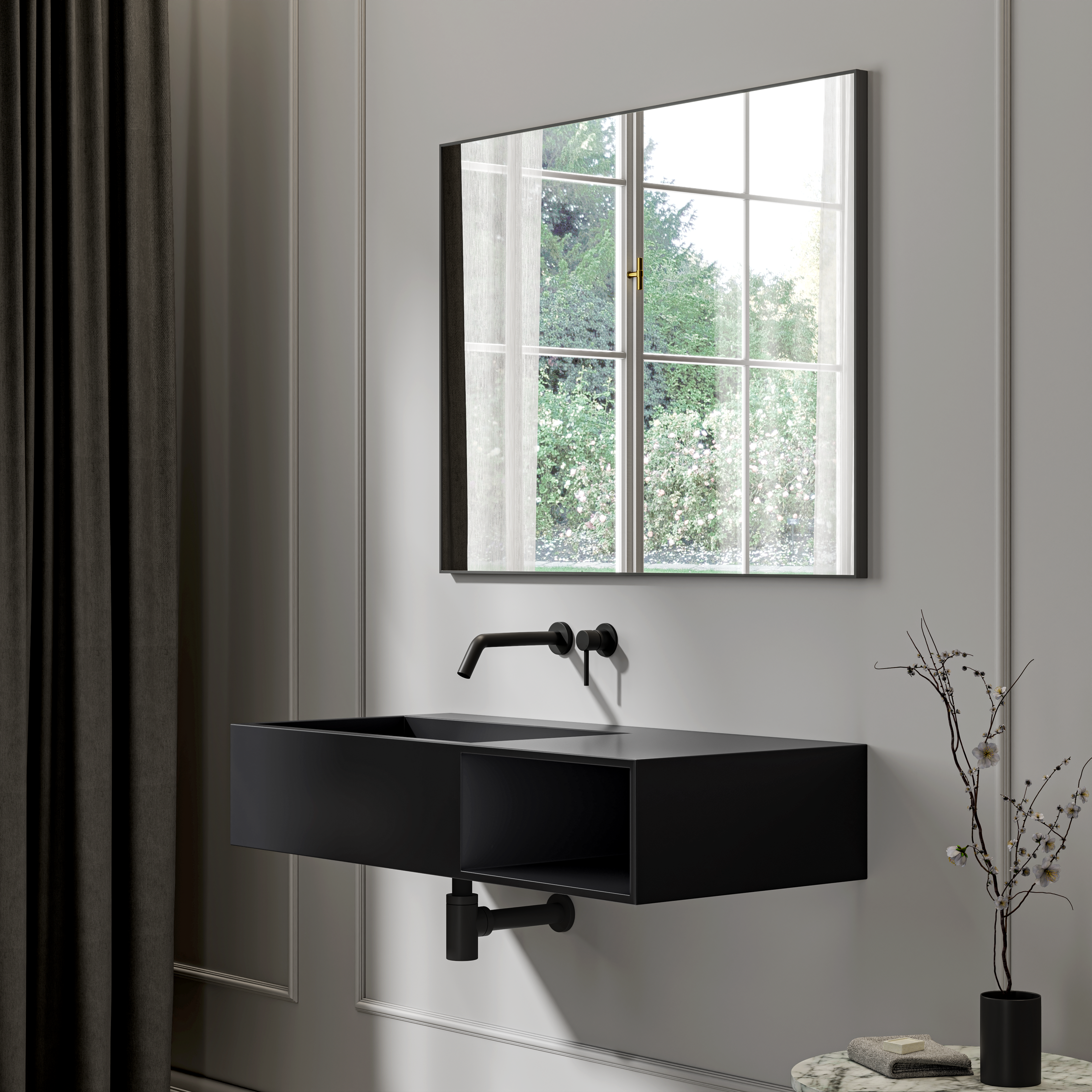 Gilbert Stone Basin Matte Black 1000mm