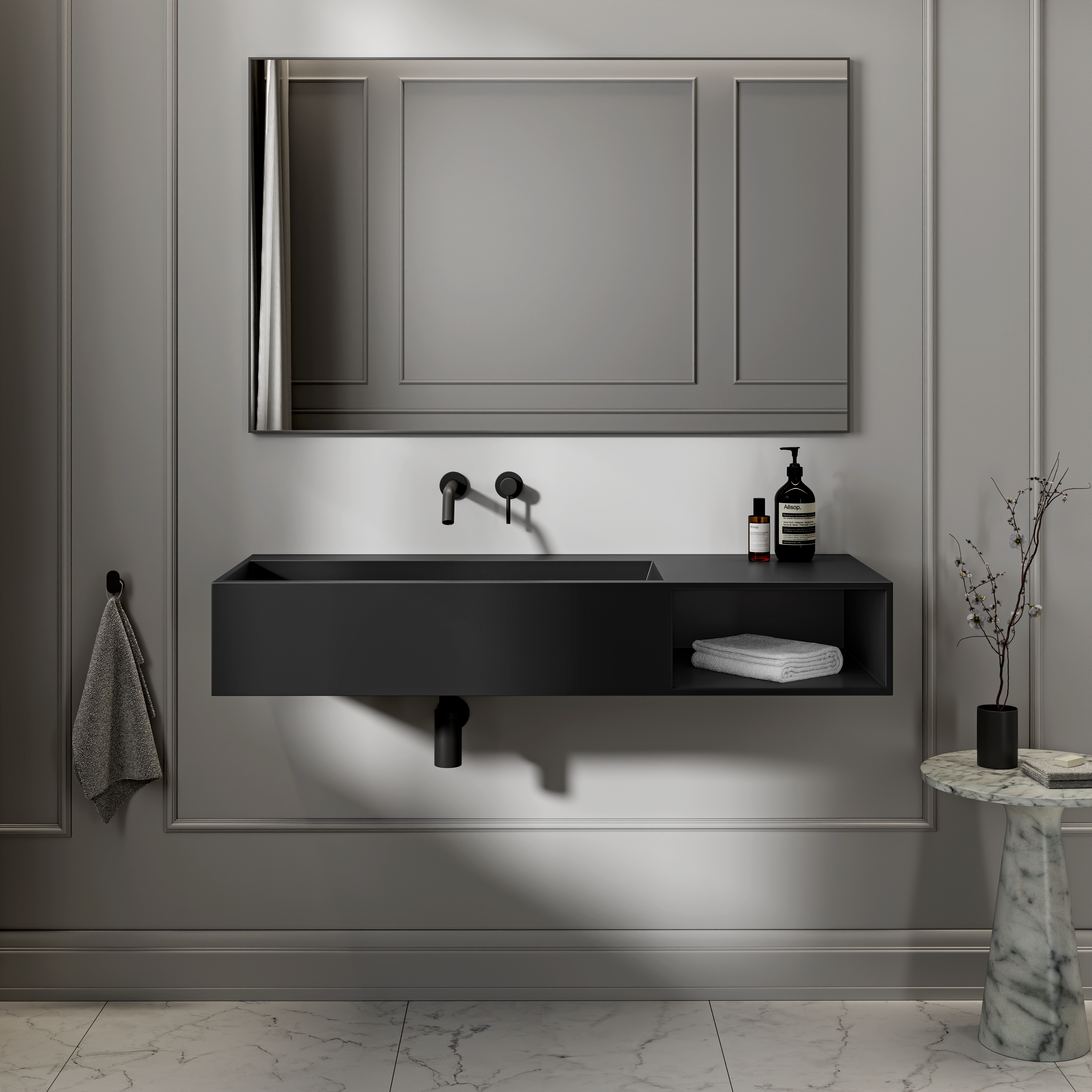 Gilbert Stone Basin Matte Black 1200mm