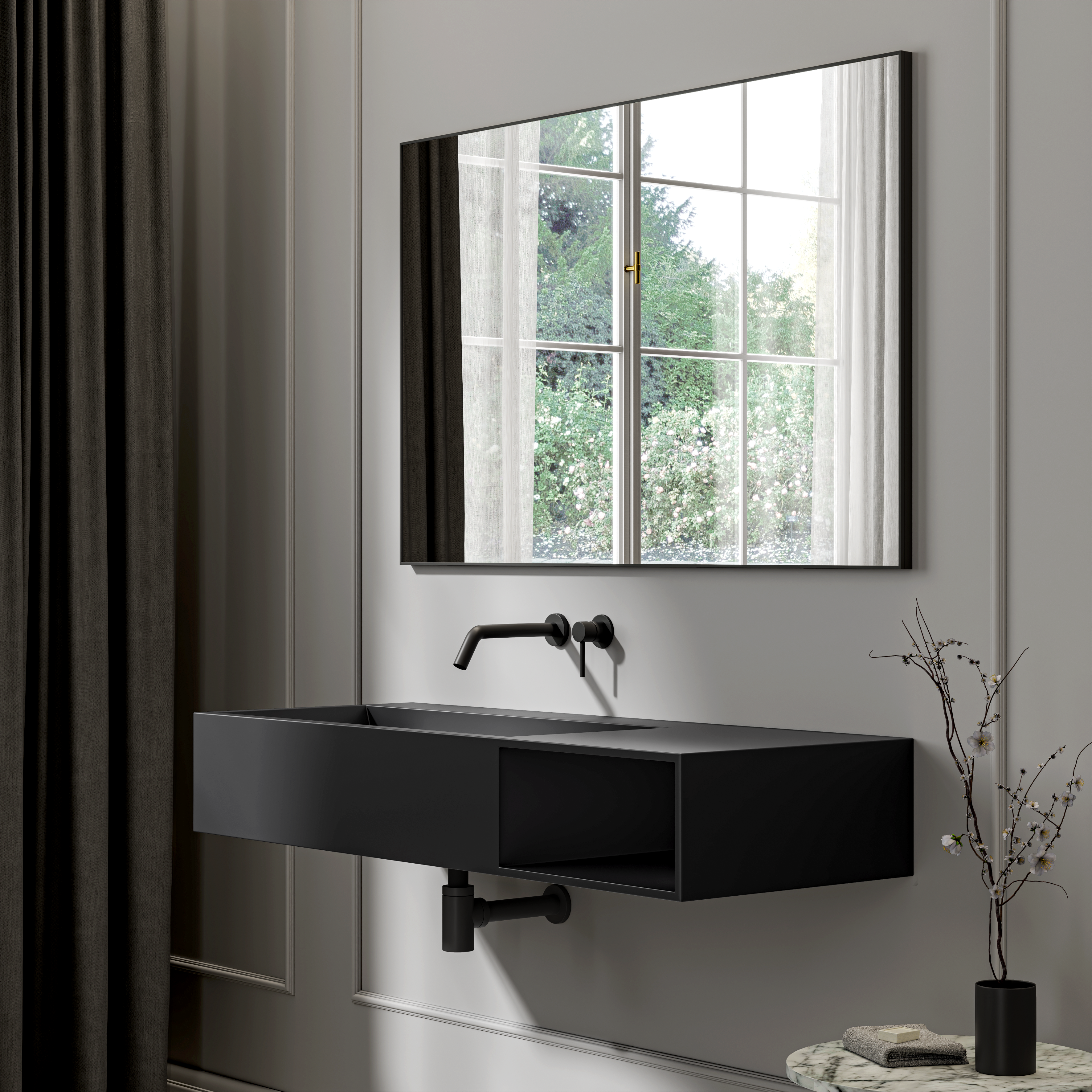 Gilbert Stone Basin Matte Black 1200mm