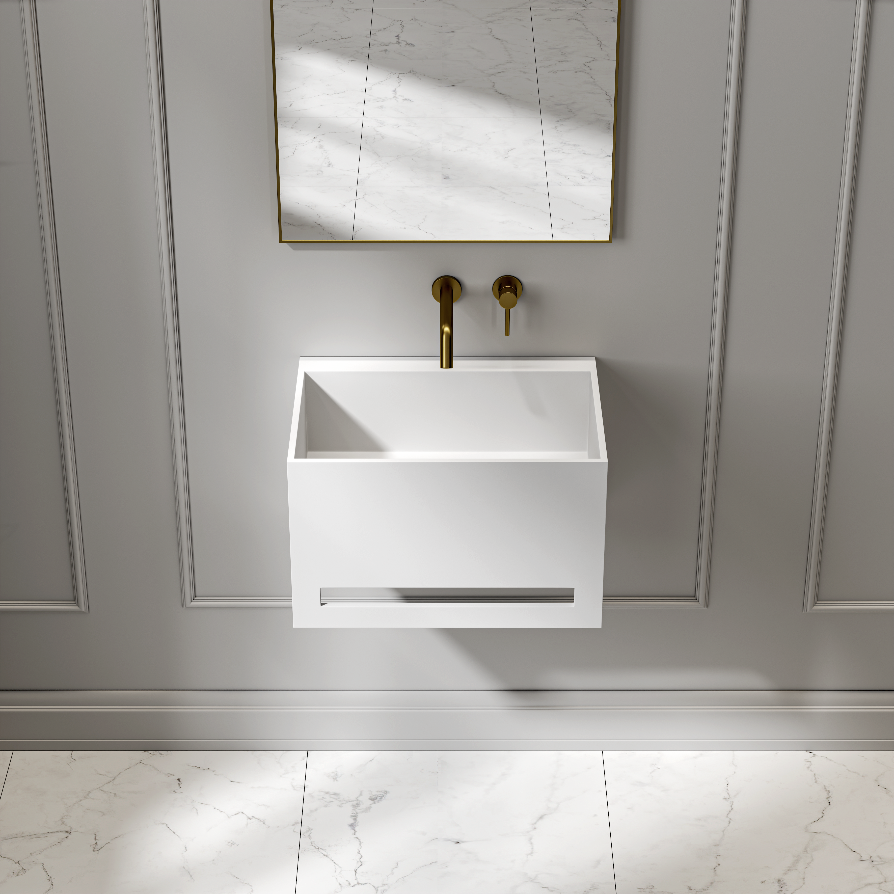 Kirkby Stone Basin Matte White 550mm