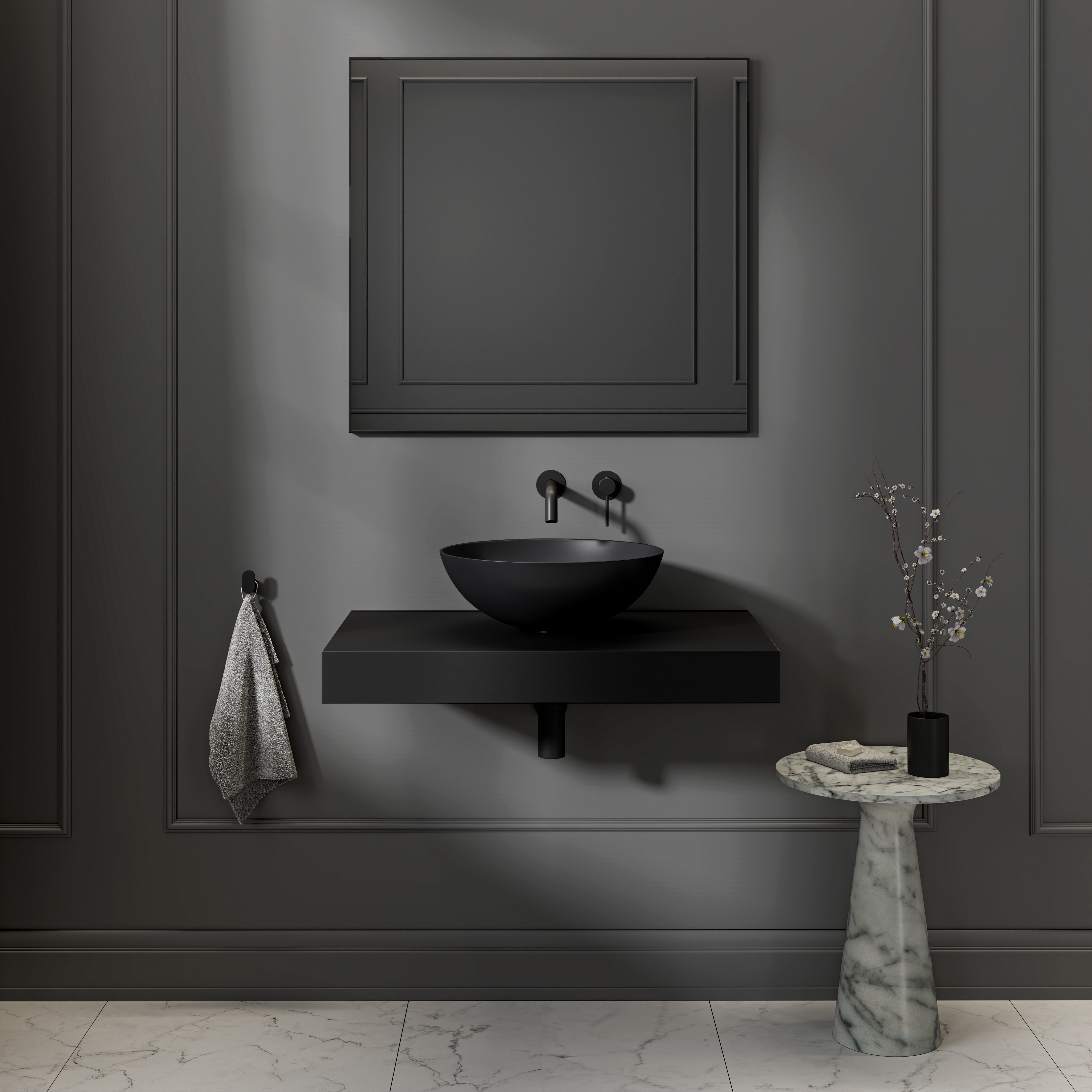 Lambeth Round Countertop Stone Basin 420mm Matte Black