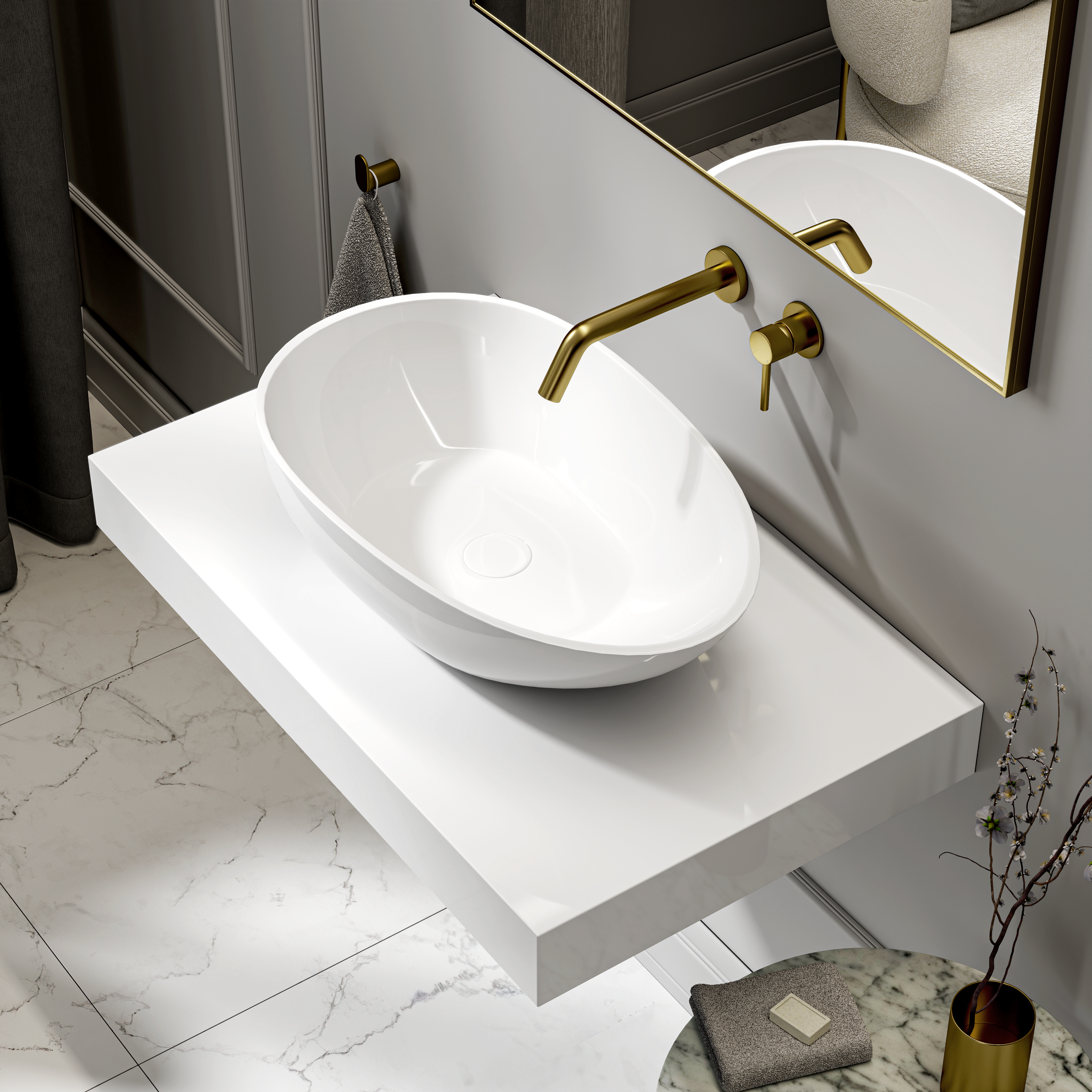 Marlow Countertop Stone Basin 600mm White