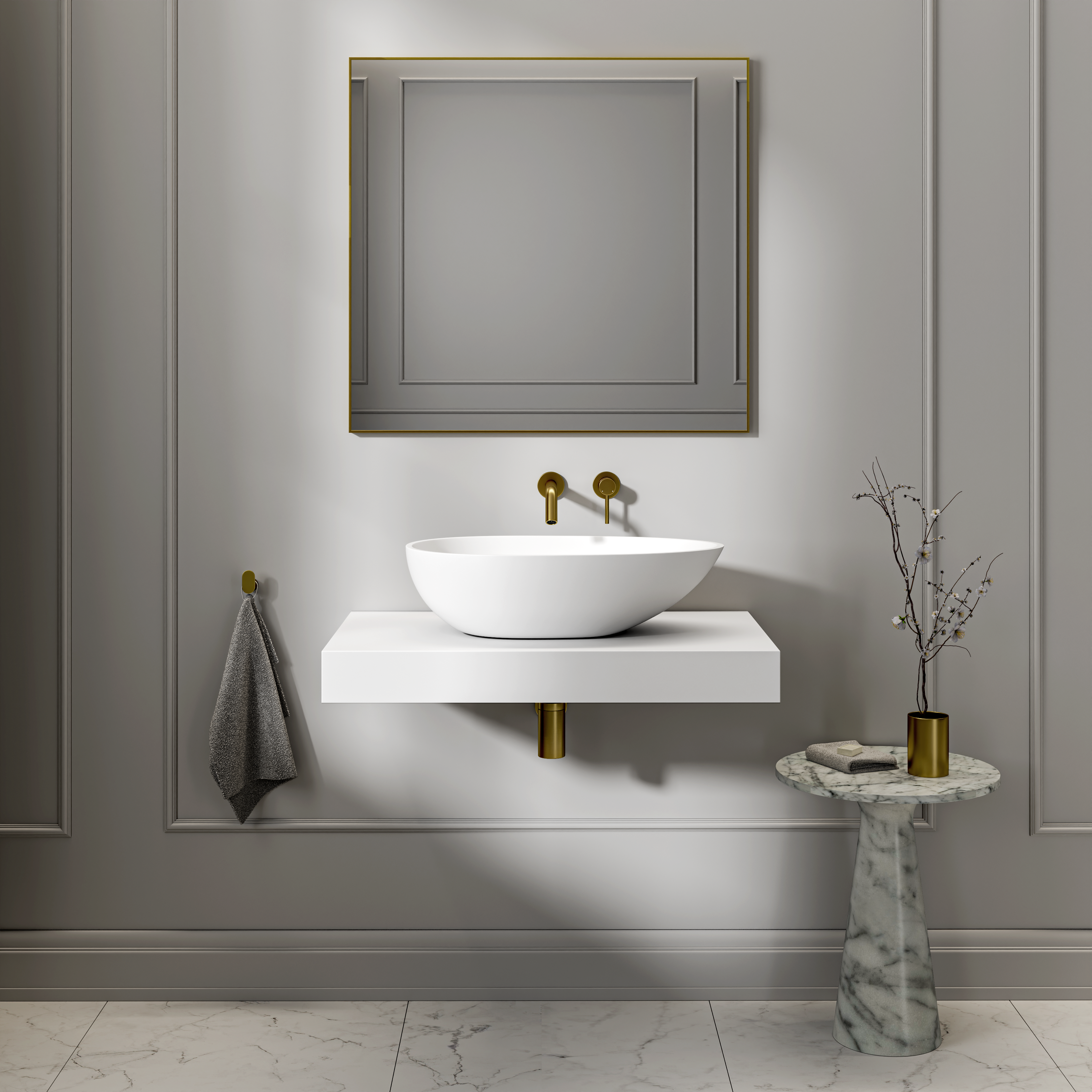 Marlow Countertop Stone Basin 600mm White