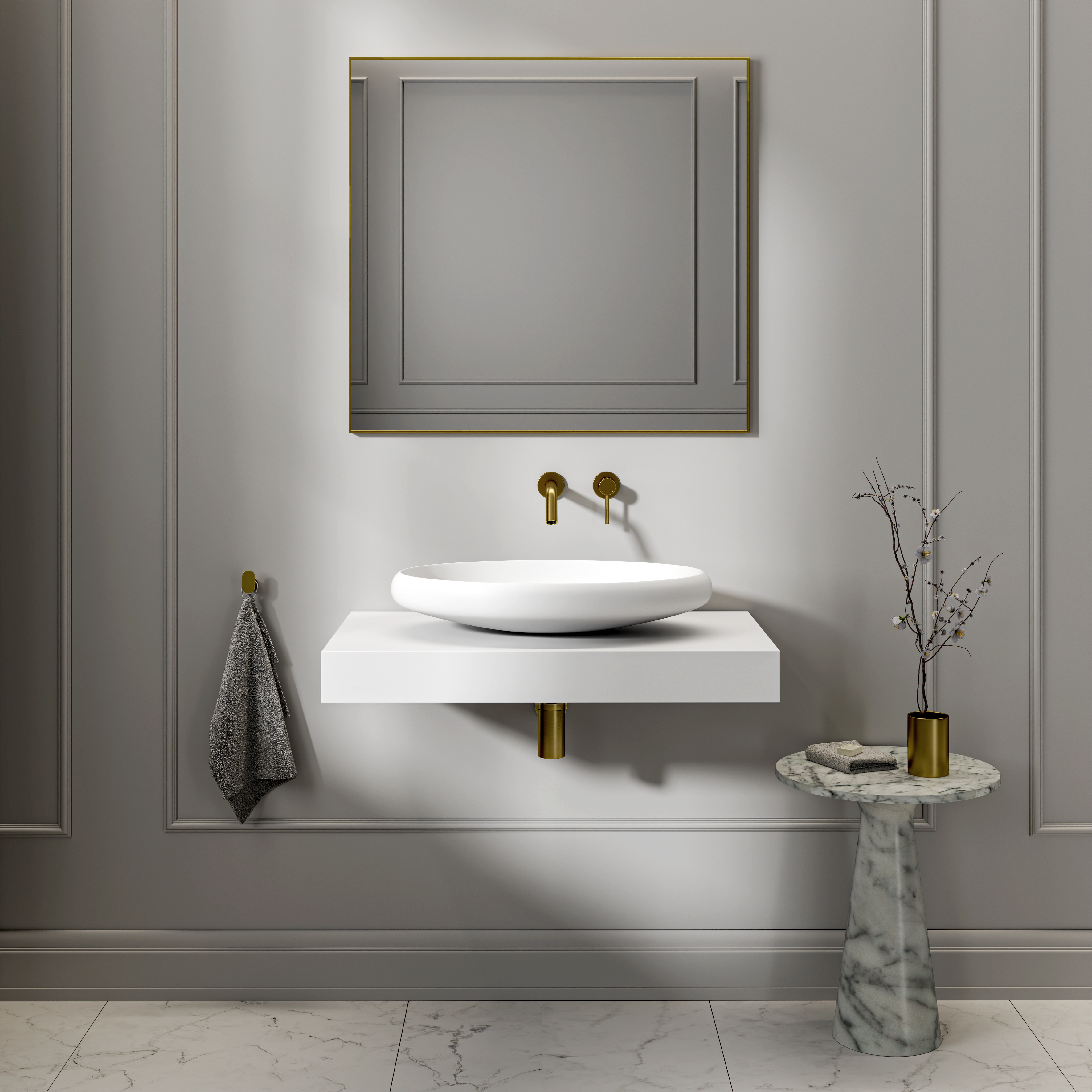 Mercer Countertop Stone Basin 600mm White