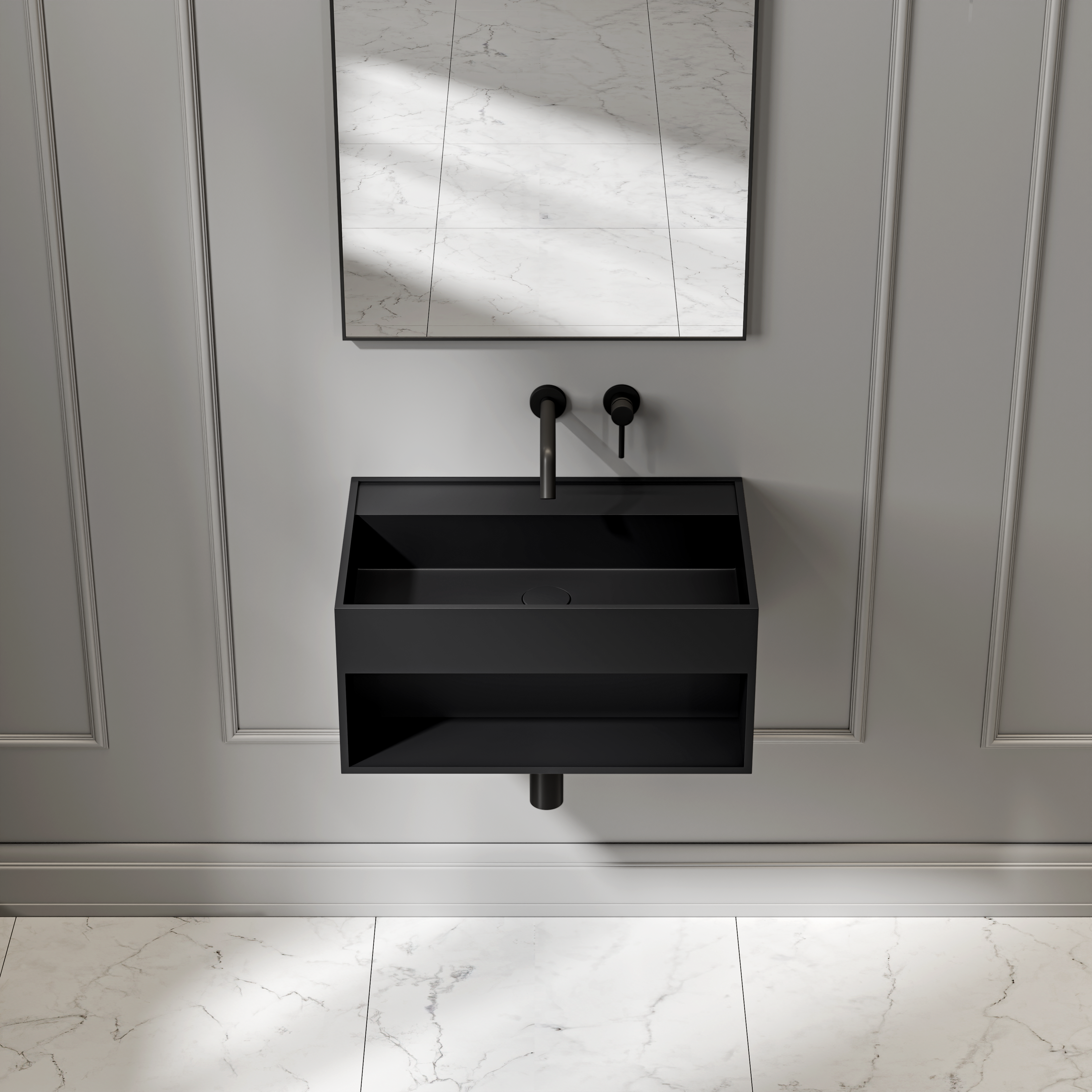 Milton Wall Hung Stone Basin Matte Black 600mm