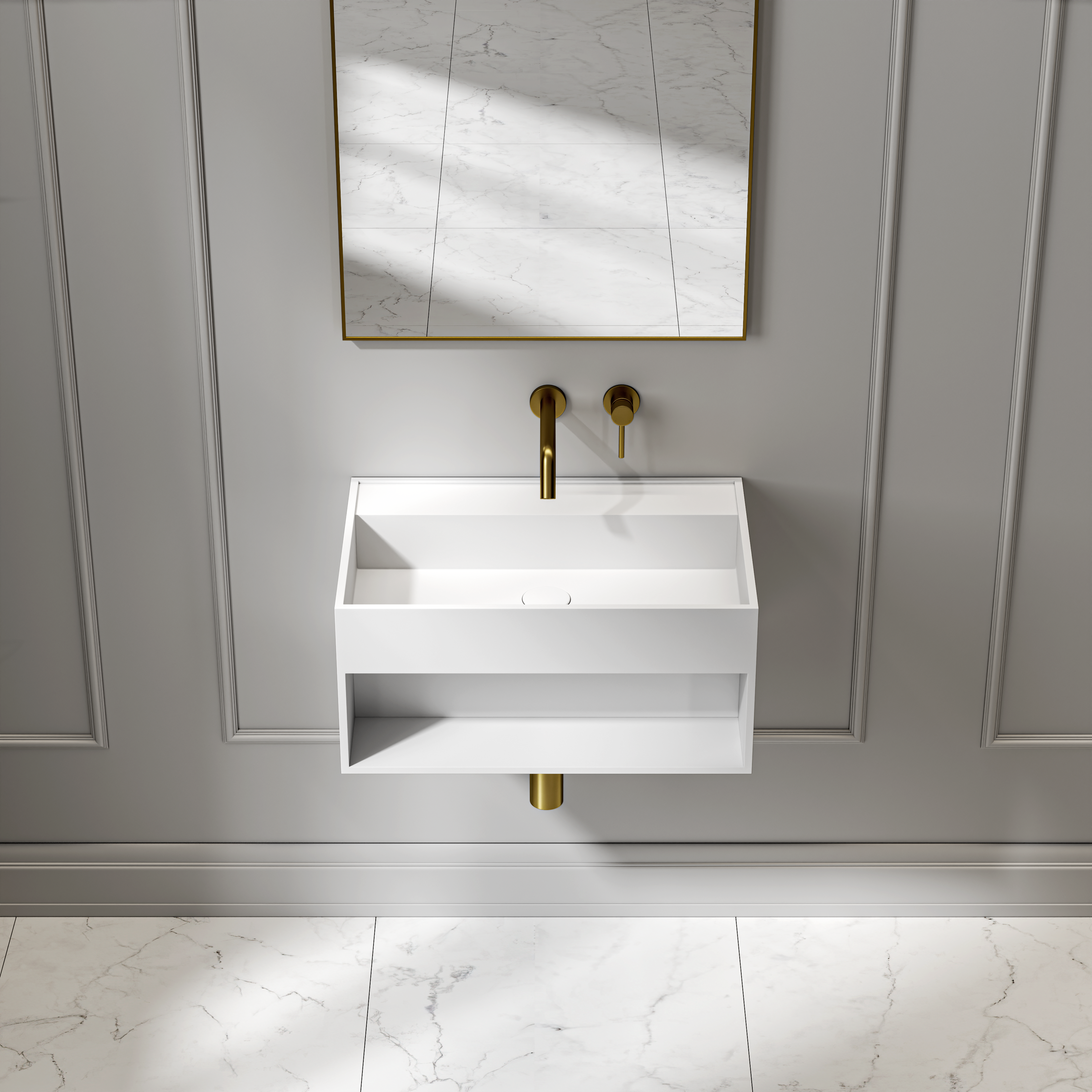 Milton Wall Hung Stone Basin Matte White 600mm