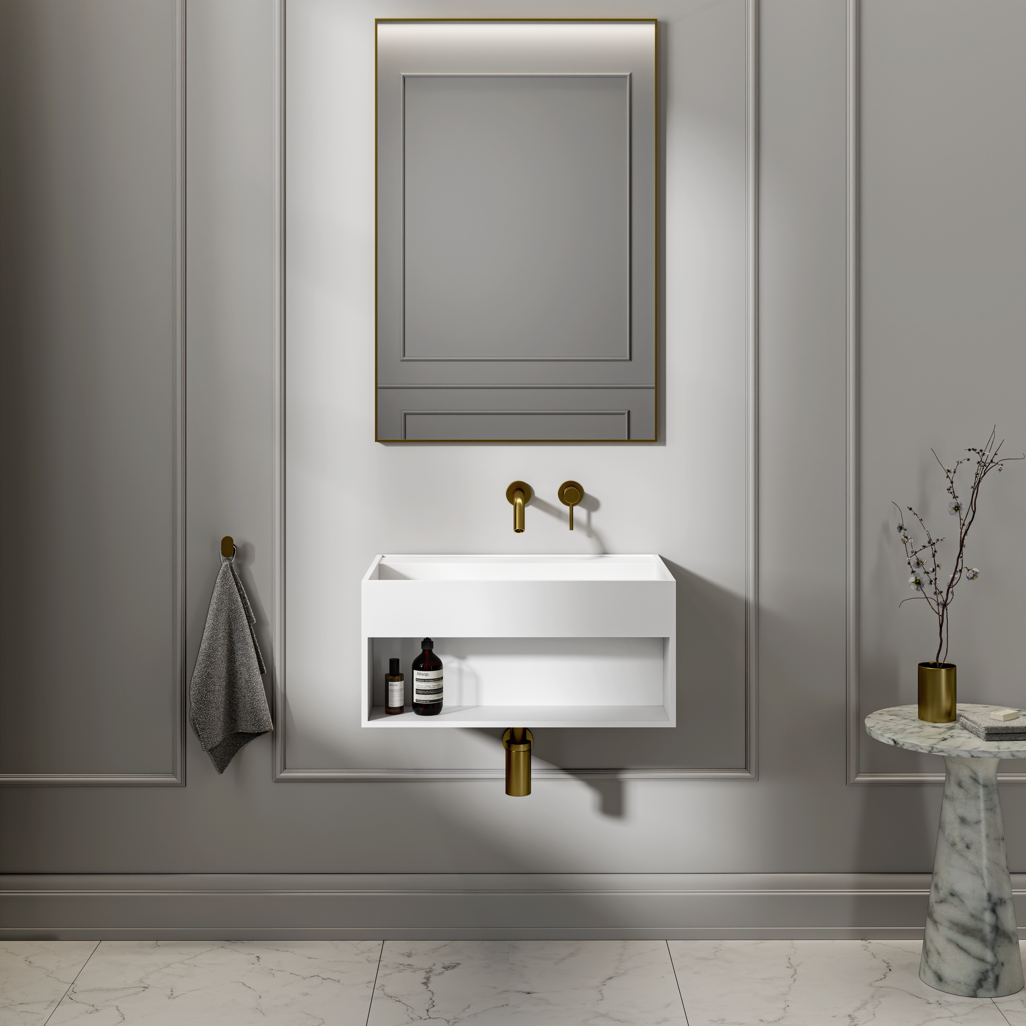 Milton Wall Hung Stone Basin Matte White 600mm