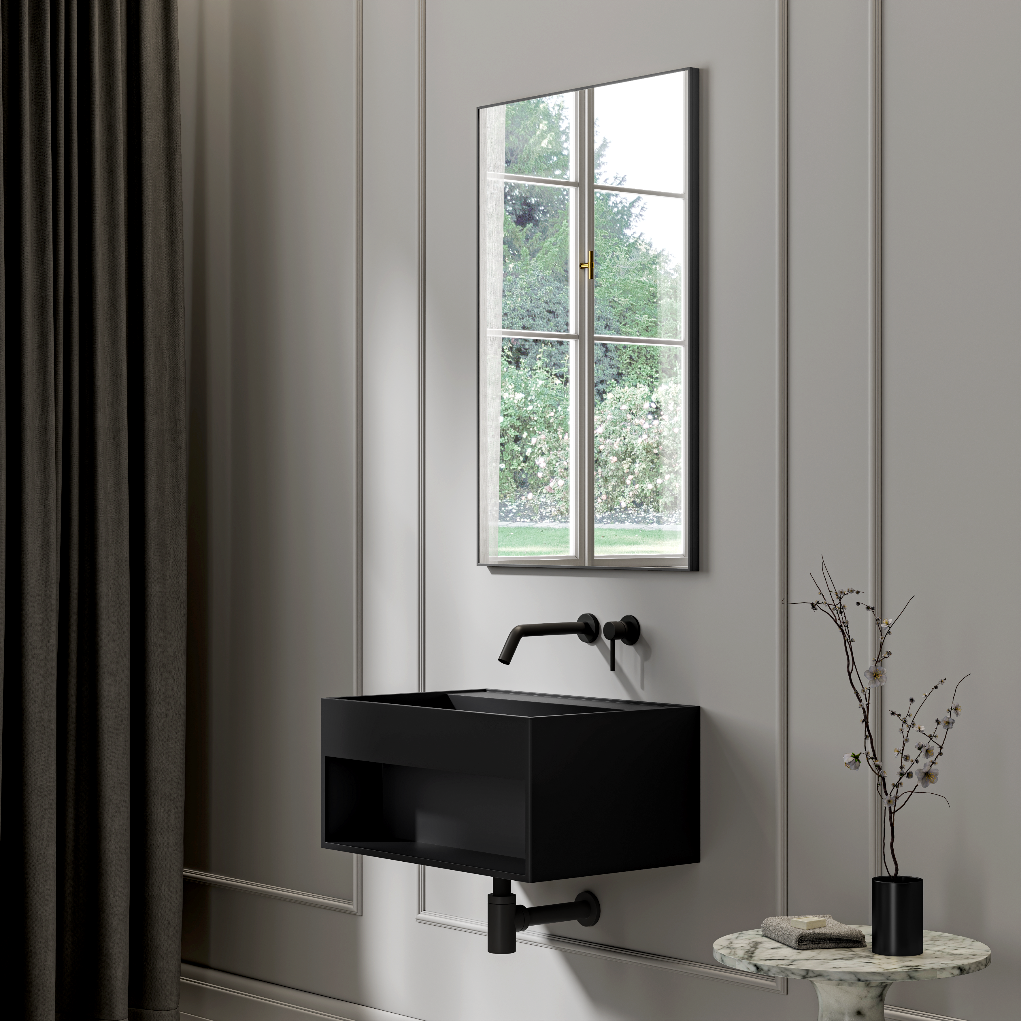 Milton Wall Hung Stone Basin Matte Black 600mm