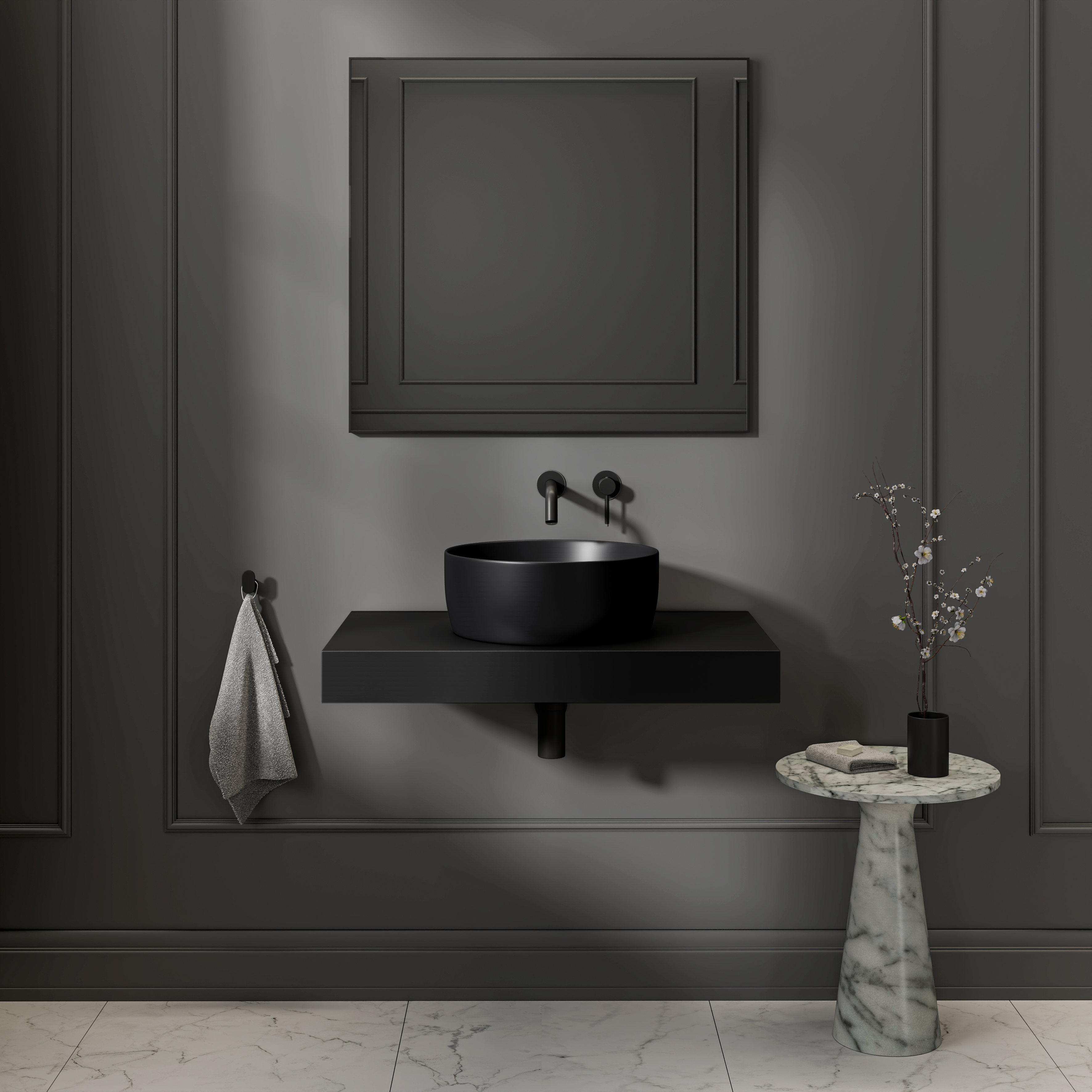 Mount Countertop Stone Basin 400mm Matte Black