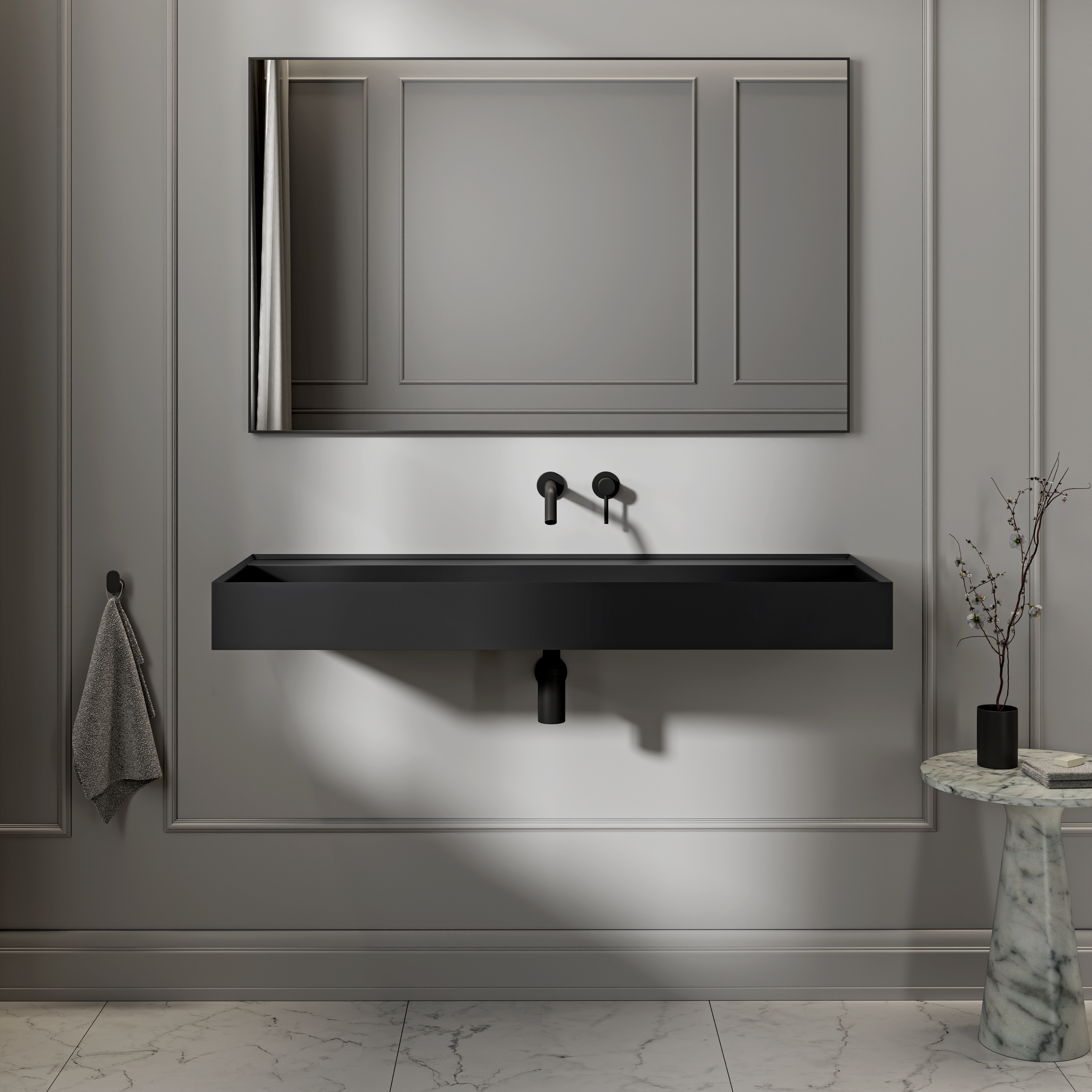 Sutton Wall Hung Stone Basin Matte Black 1200mm