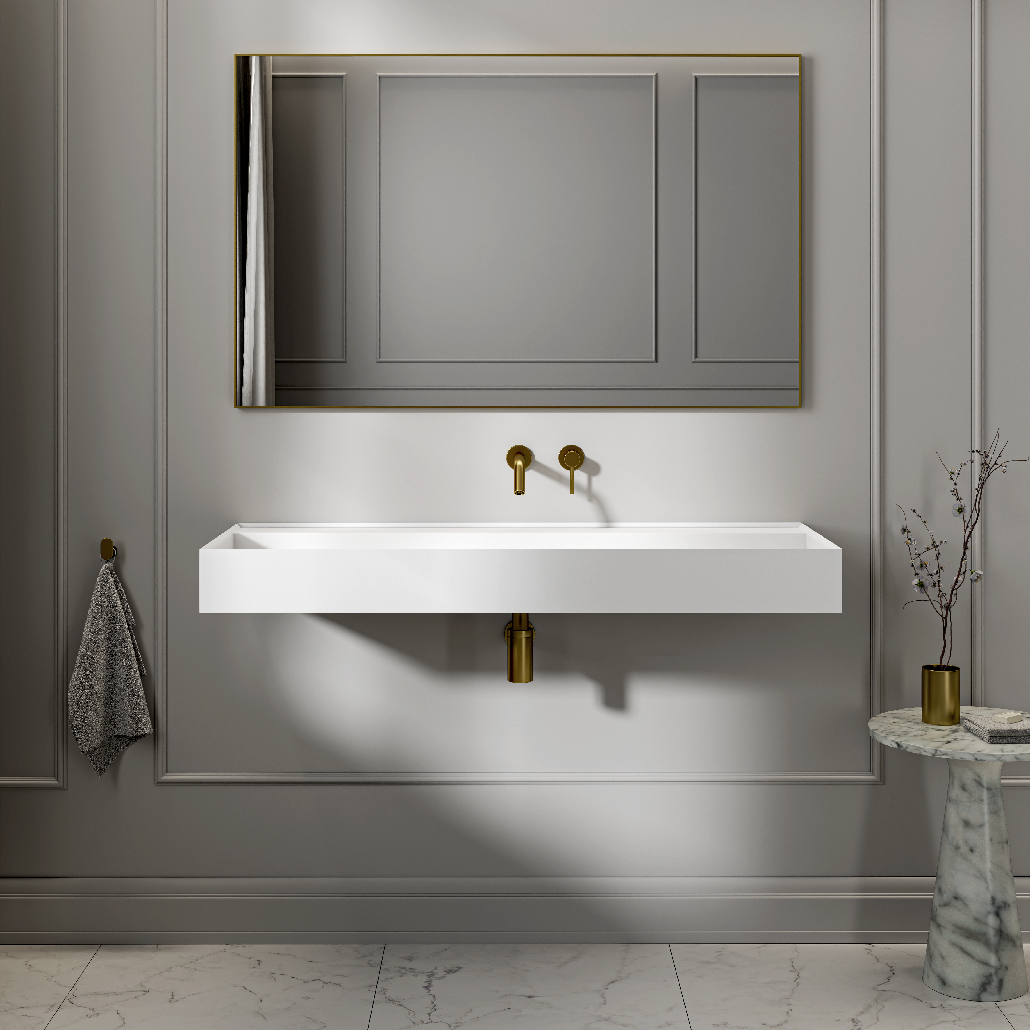 Sutton Wall Hung Stone Basin Matte White 1200mm