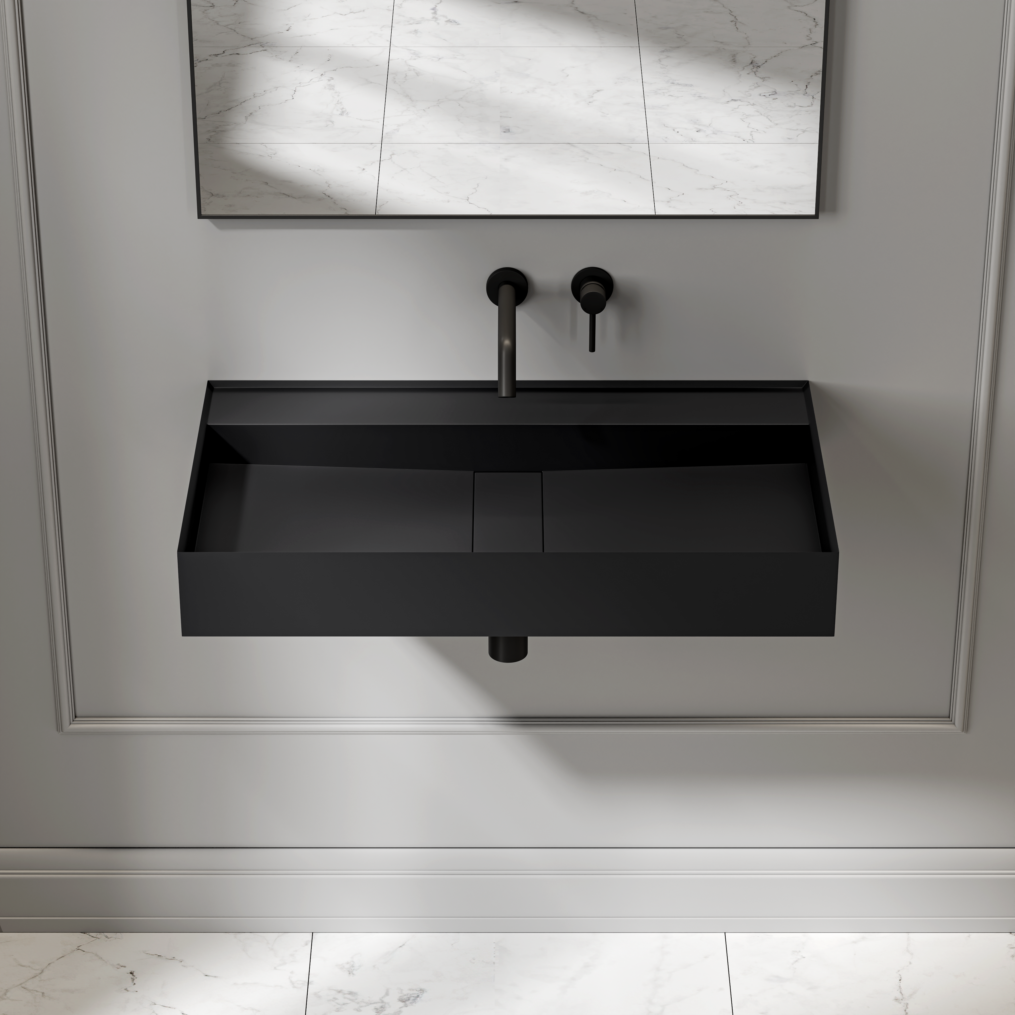 Sutton Wall Hung Stone Basin Matte Black 800mm