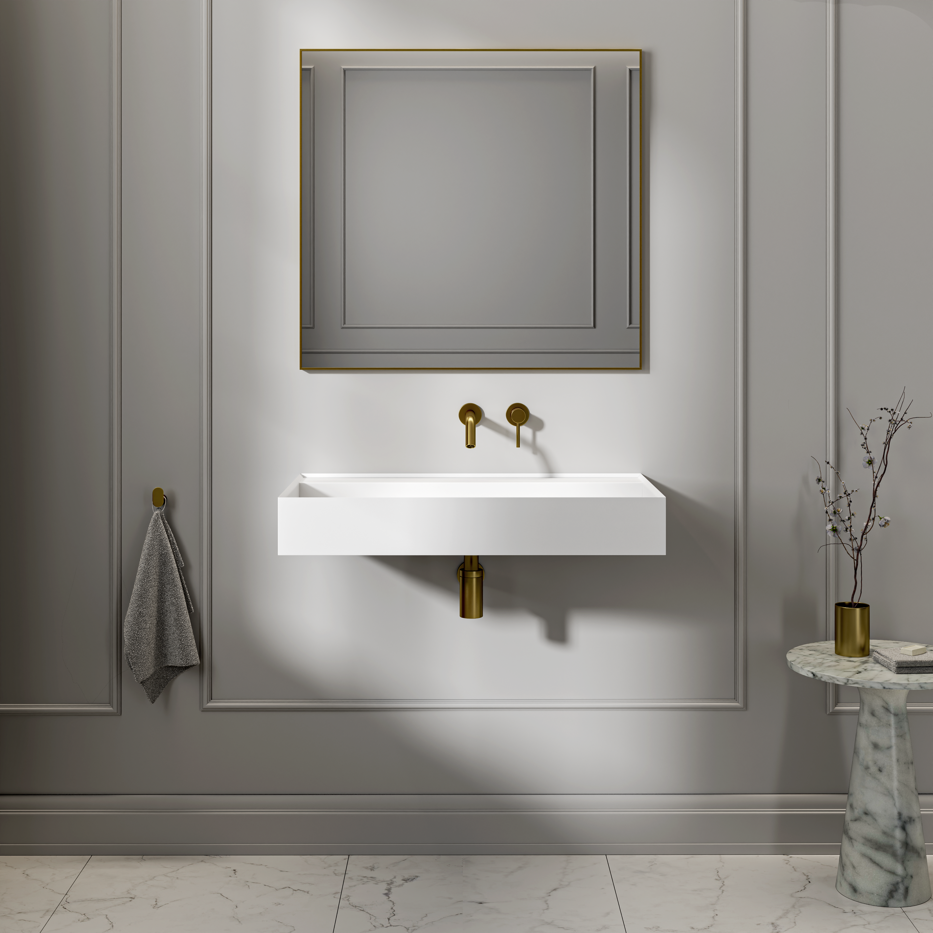 Sutton Wall Hung Stone Basin Matte White 800mm