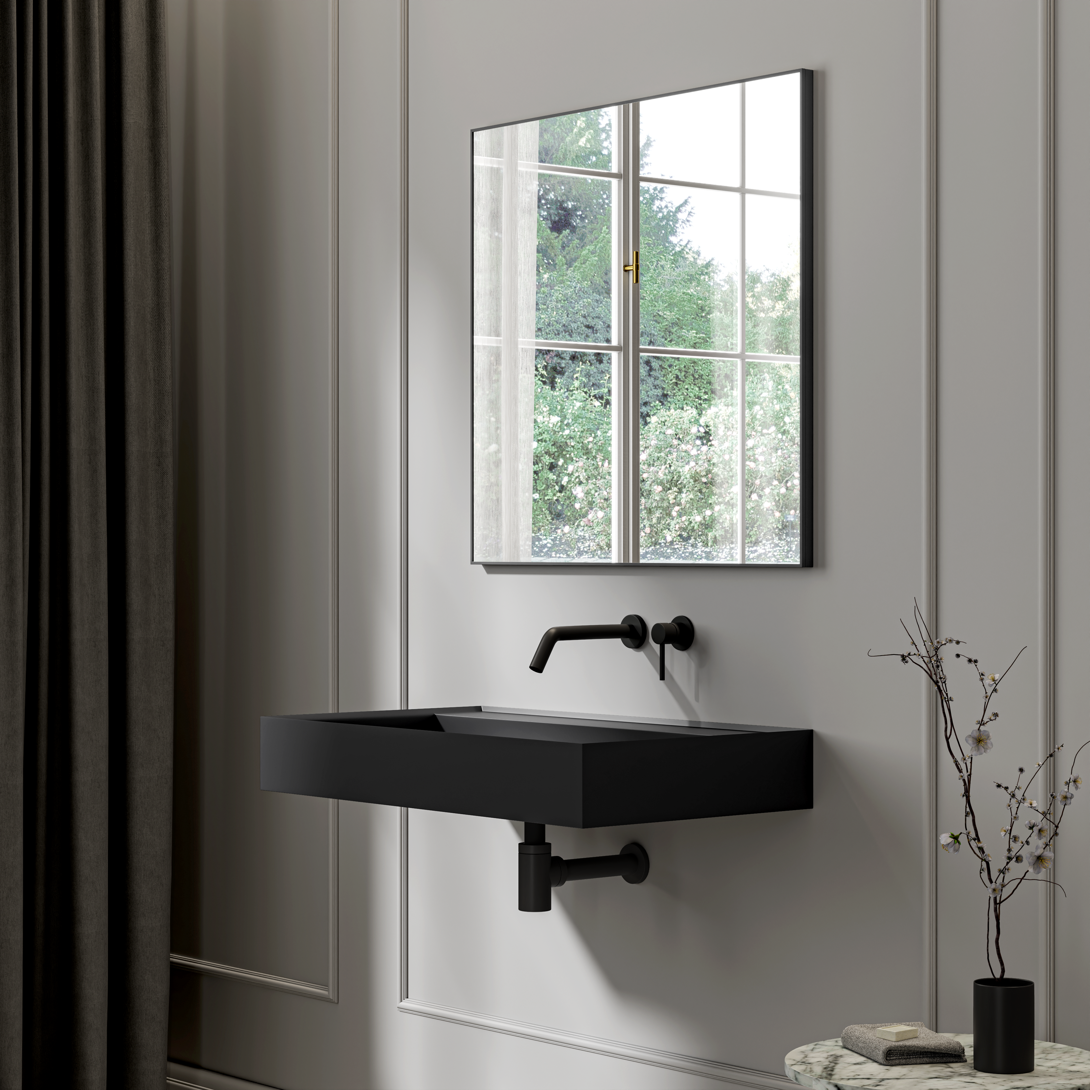 Sutton Wall Hung Stone Basin Matte Black 800mm