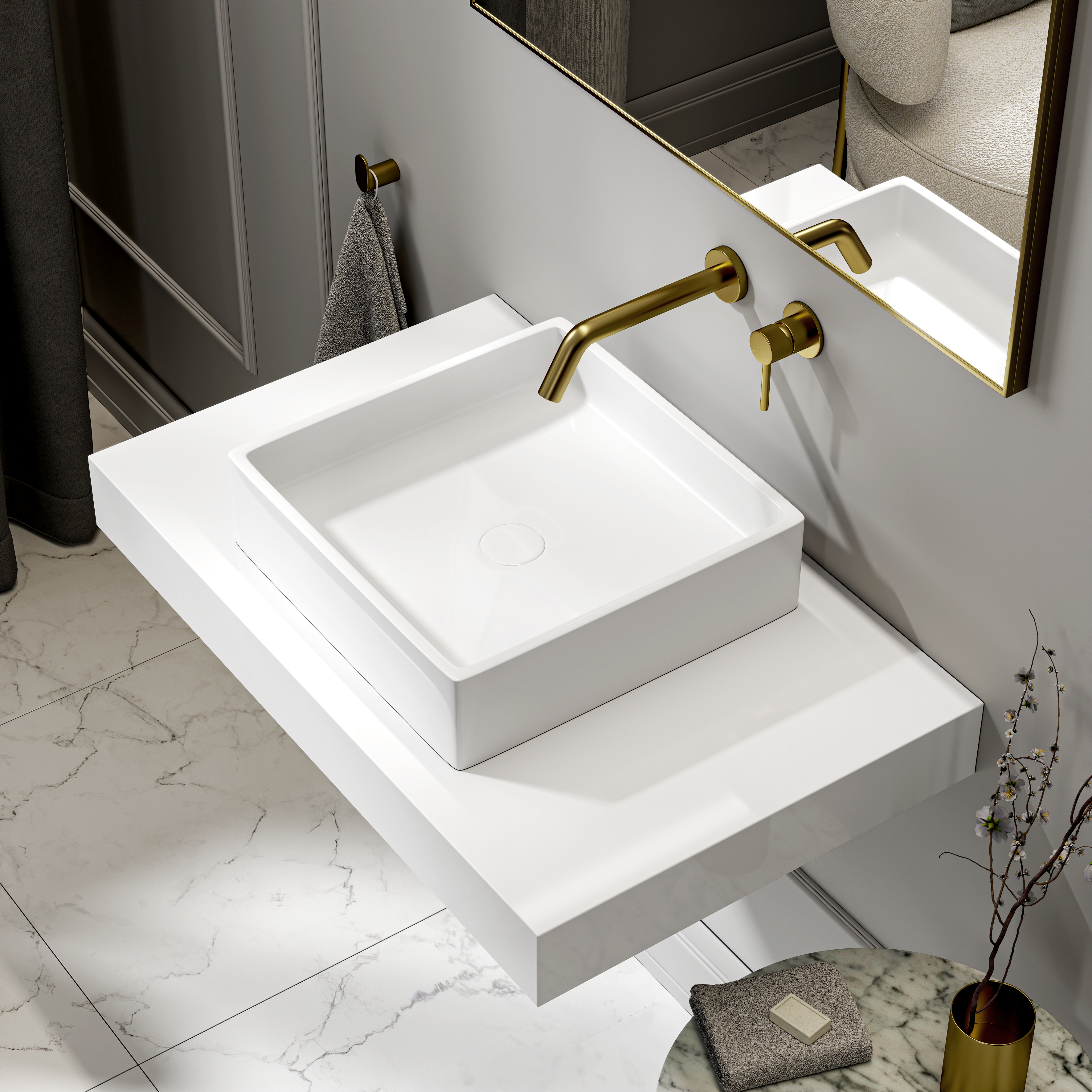 Vogue Countertop Stone Basin 400mm White