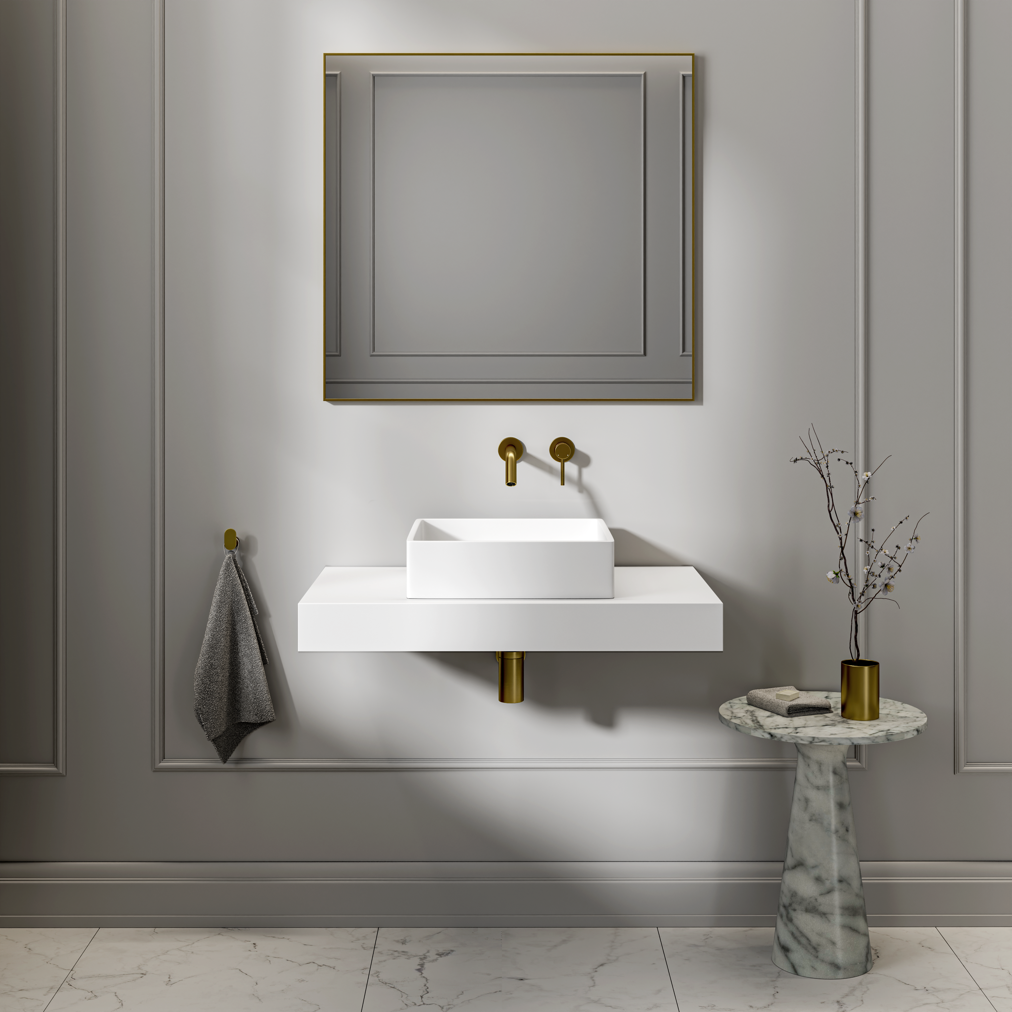 Vogue Countertop Stone Basin 400mm White