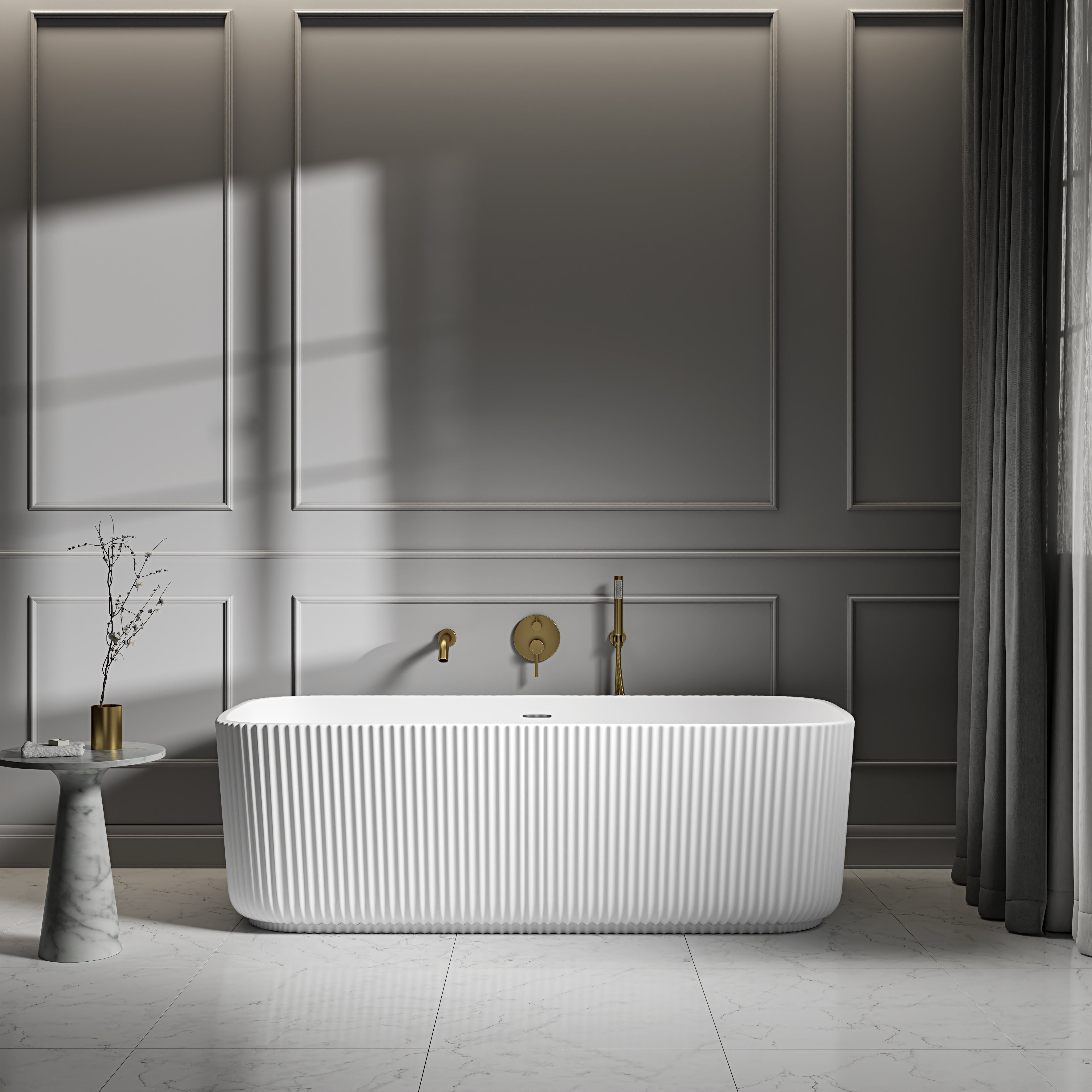 Stamford Freestanding White Fluted Stone Bath 1700mm