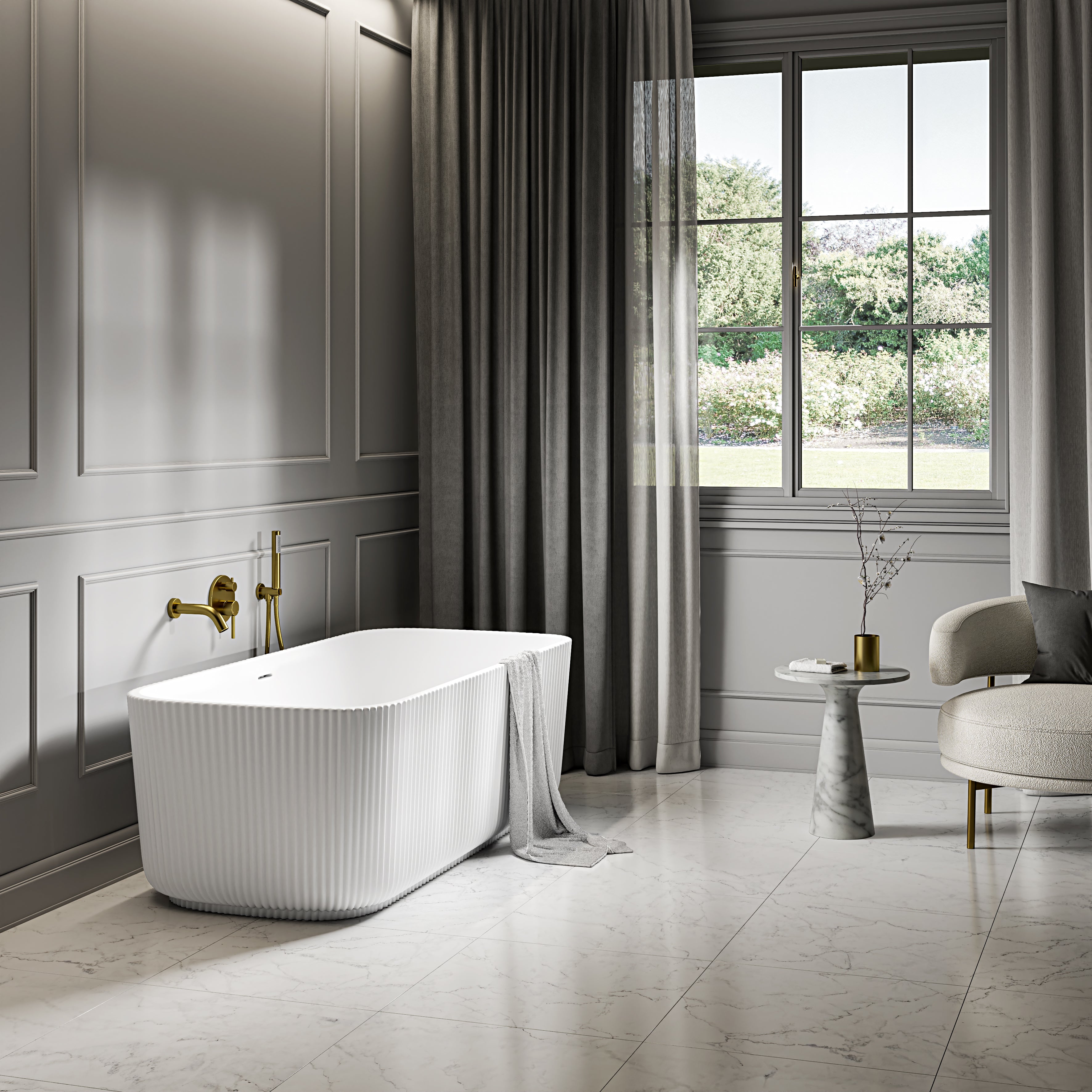 Stamford Freestanding White Fluted Stone Bath 1700mm