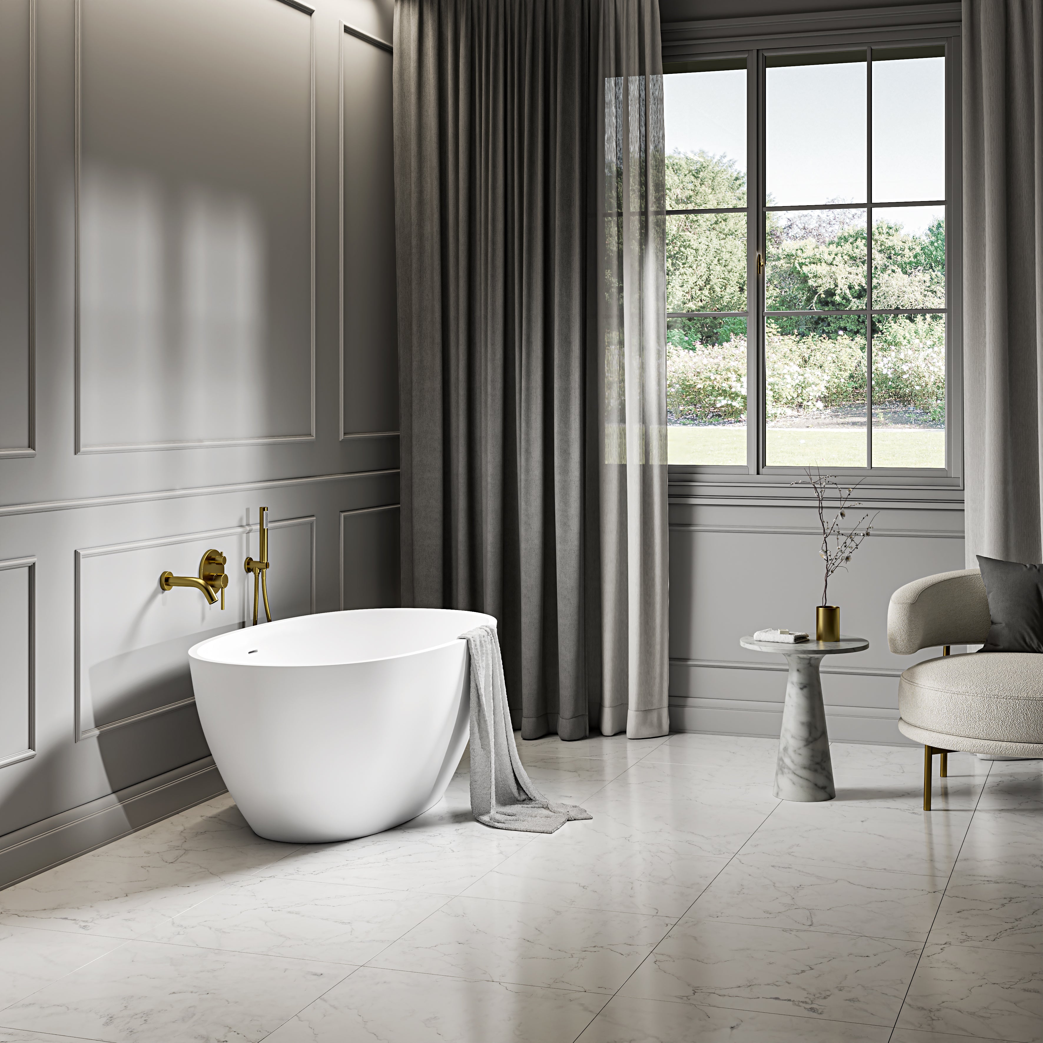 Bromley Freestanding White Stone Bath 1400mm