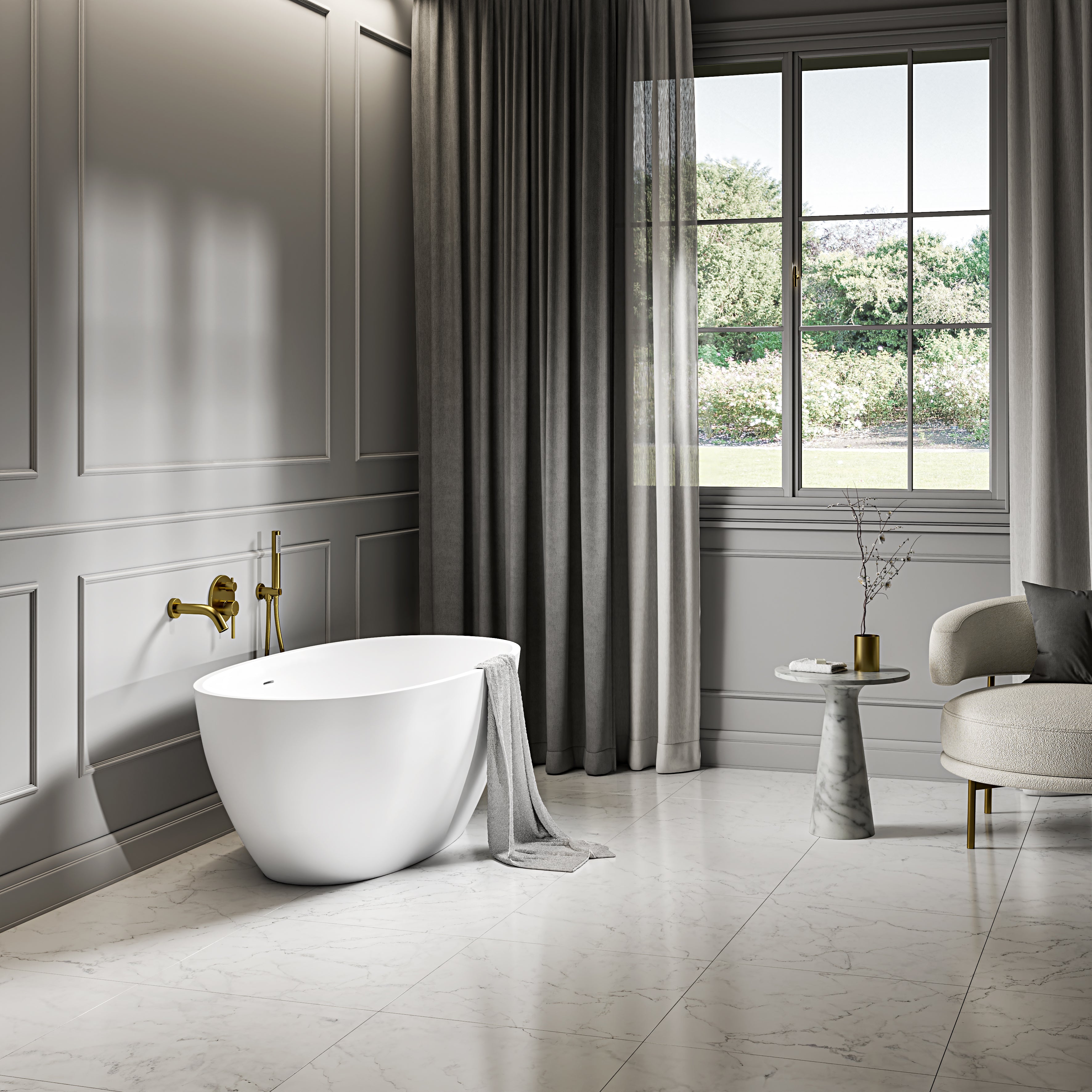 Bromley Freestanding White Stone Bath 1500mm