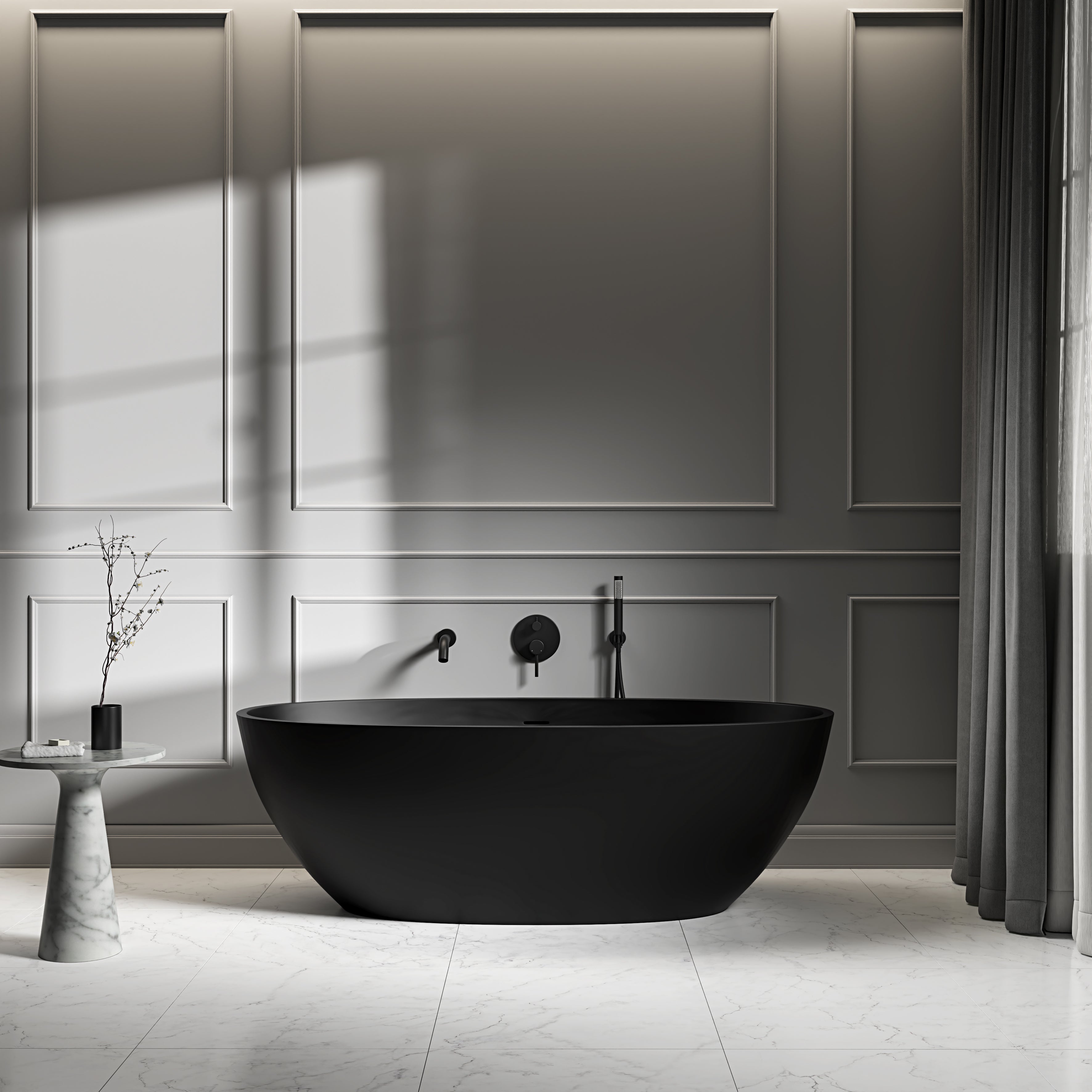 Bromley Freestanding Black Stone Bath 1700mm