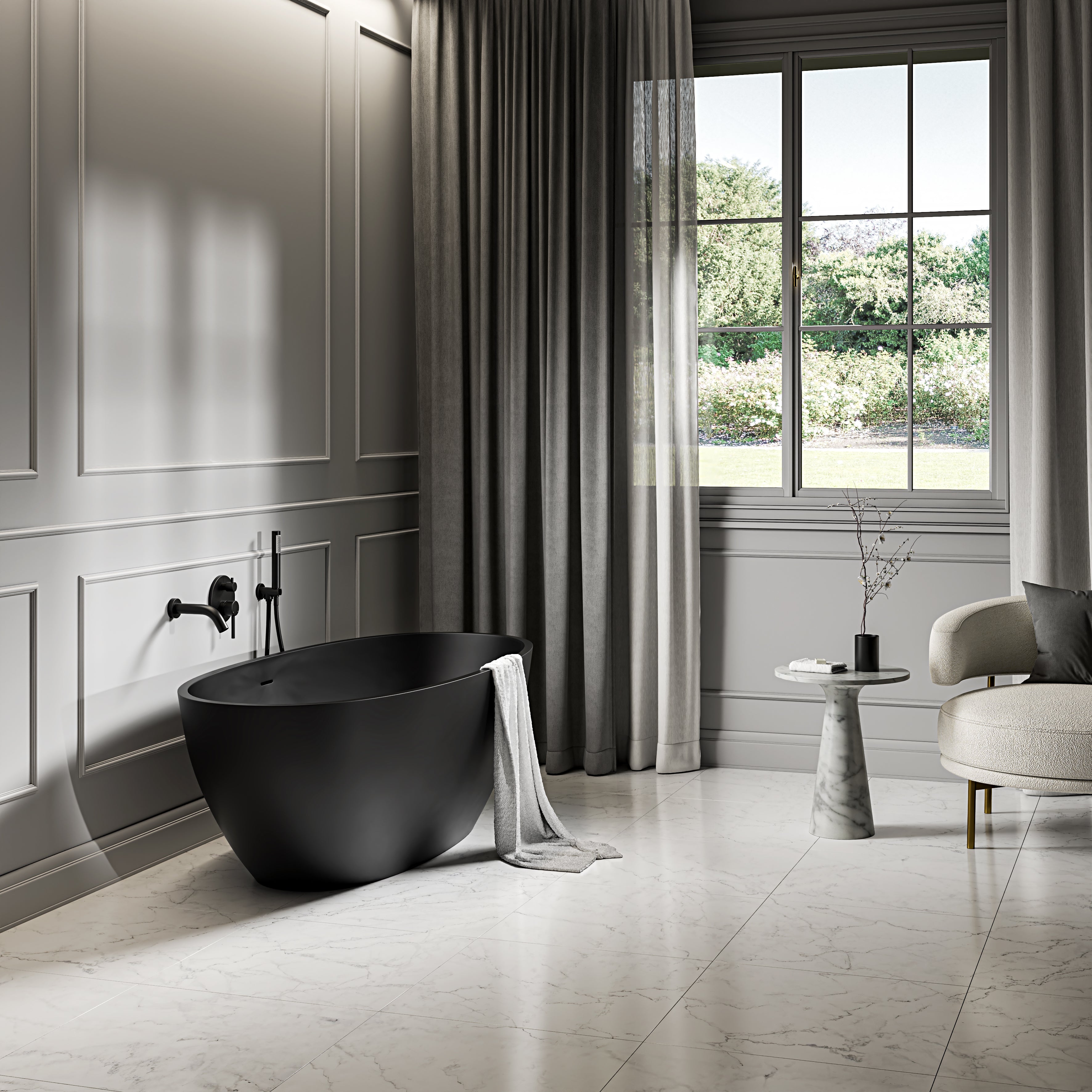 Bromley Freestanding Black Stone Bath 1700mm