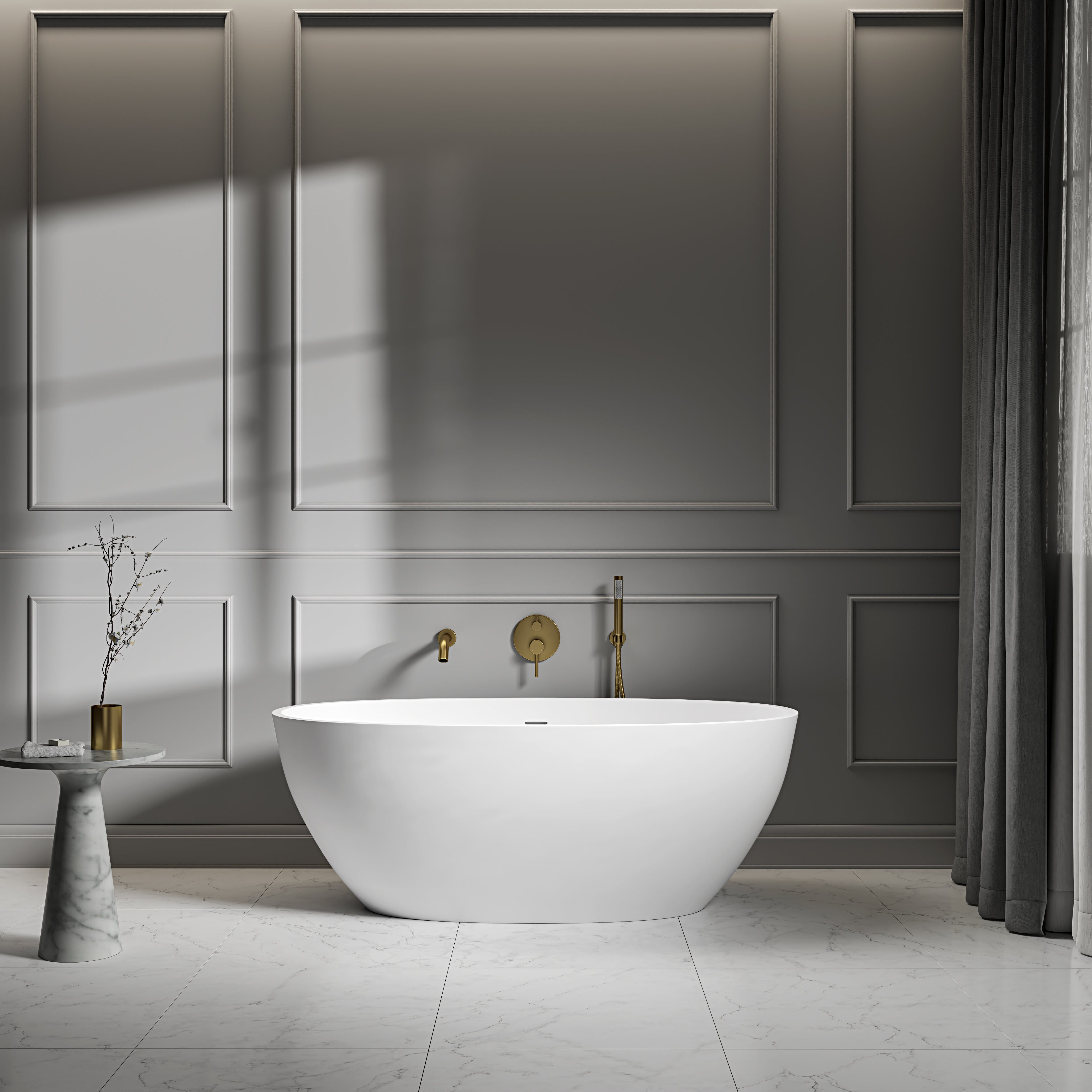 Bromley Freestanding White Stone Bath 1500mm