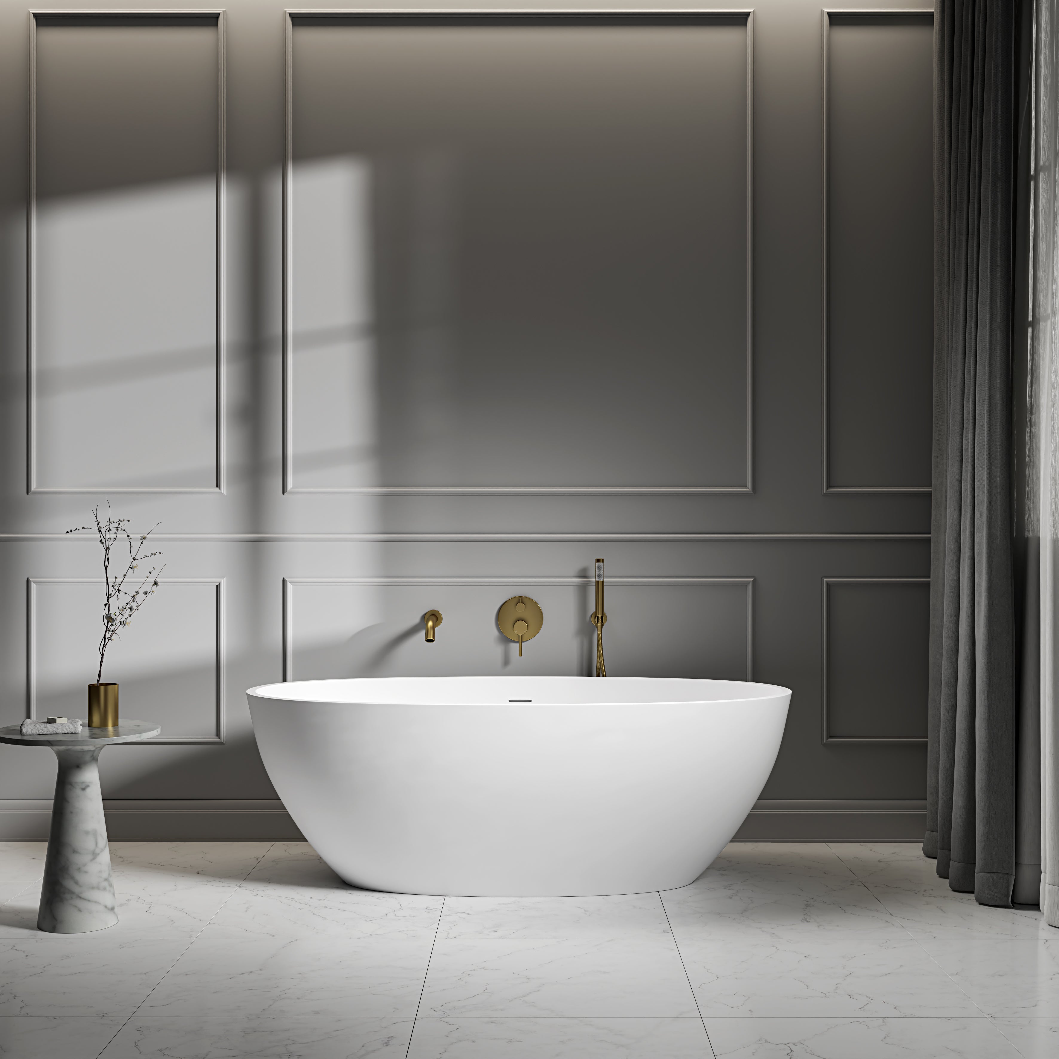 Bromley Freestanding White Stone Bath 1600mm