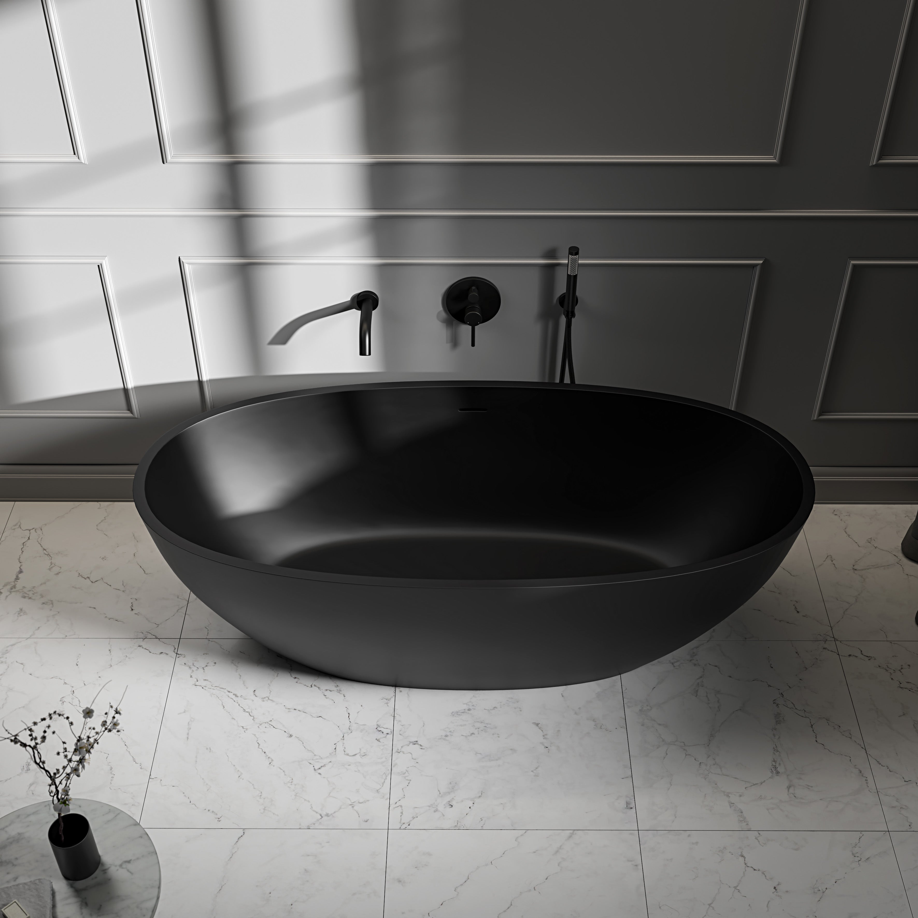 Bromley Freestanding Black Stone Bath 1700mm