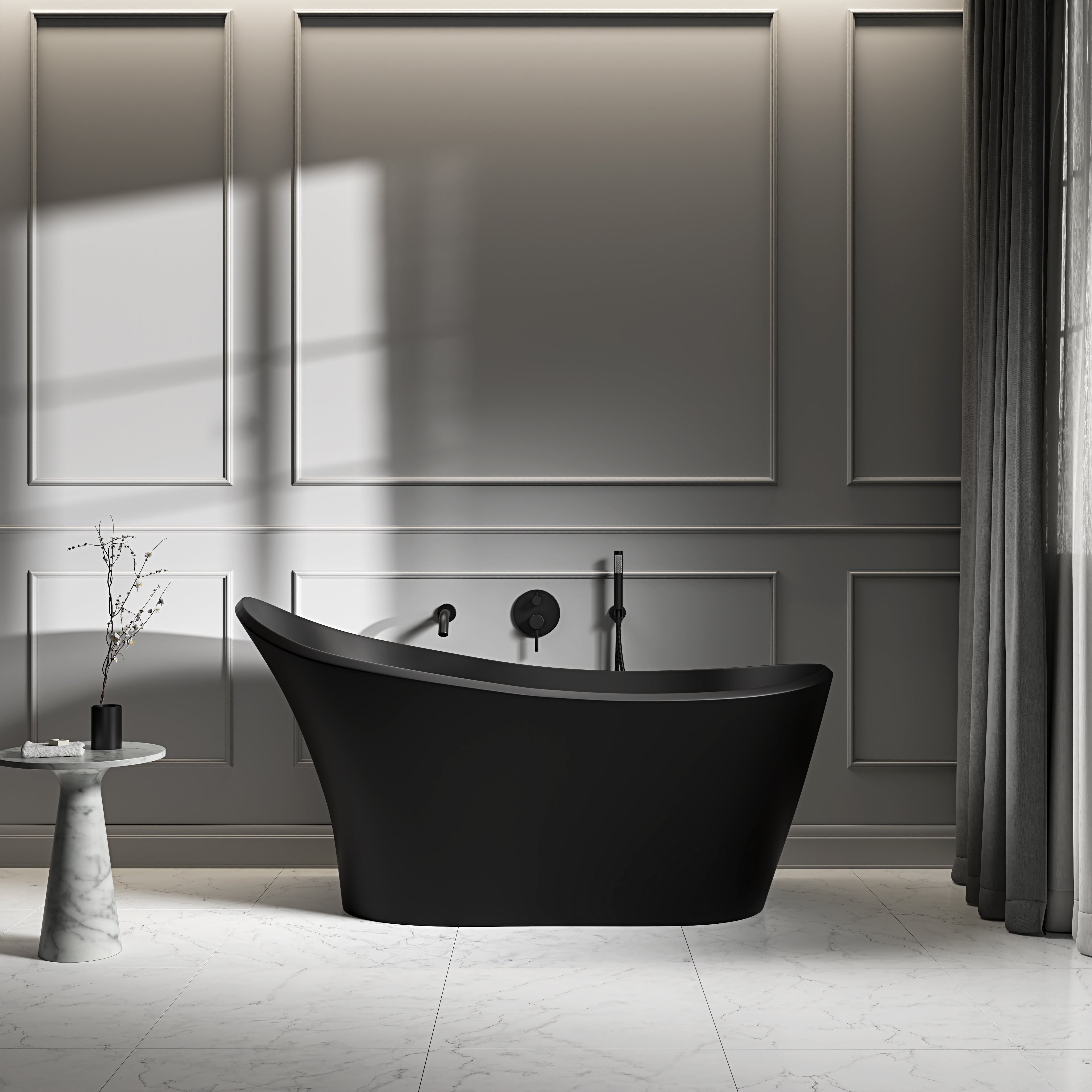 Hudson Freestanding Matte Black Stone Bath 1690mm