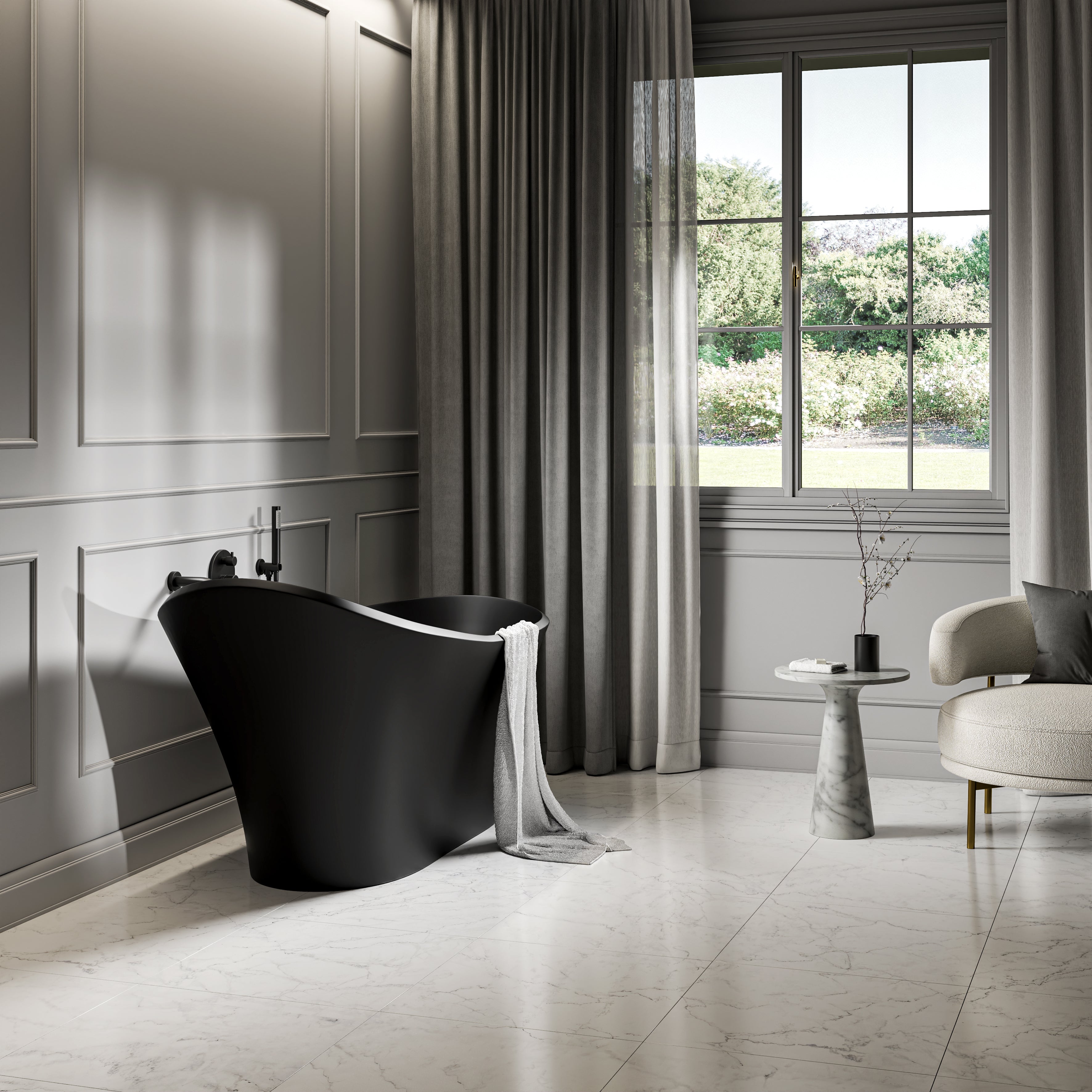 Hudson Freestanding Matte Black Stone Bath 1690mm