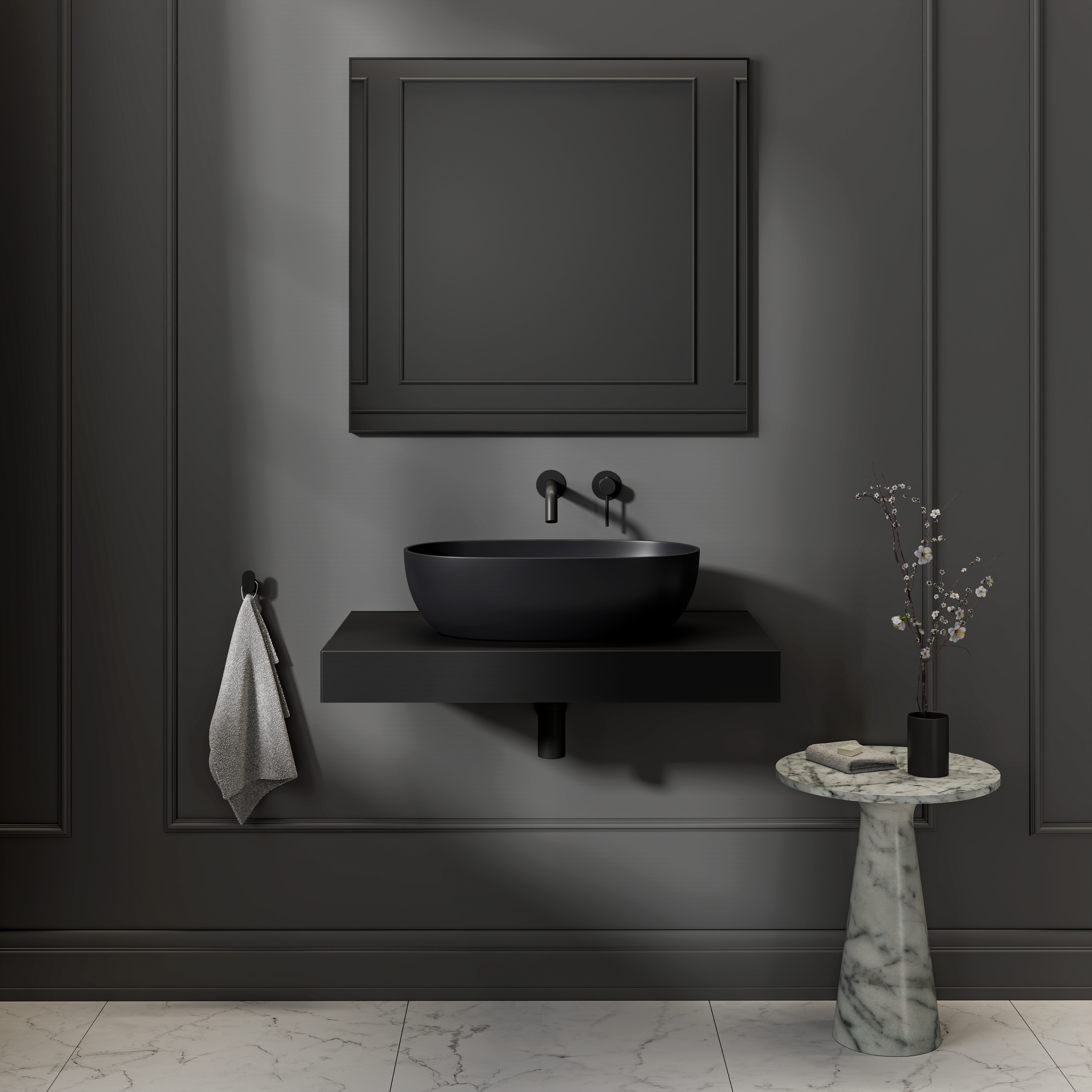 Bromley Countertop Stone Basin 560mm Matte Black