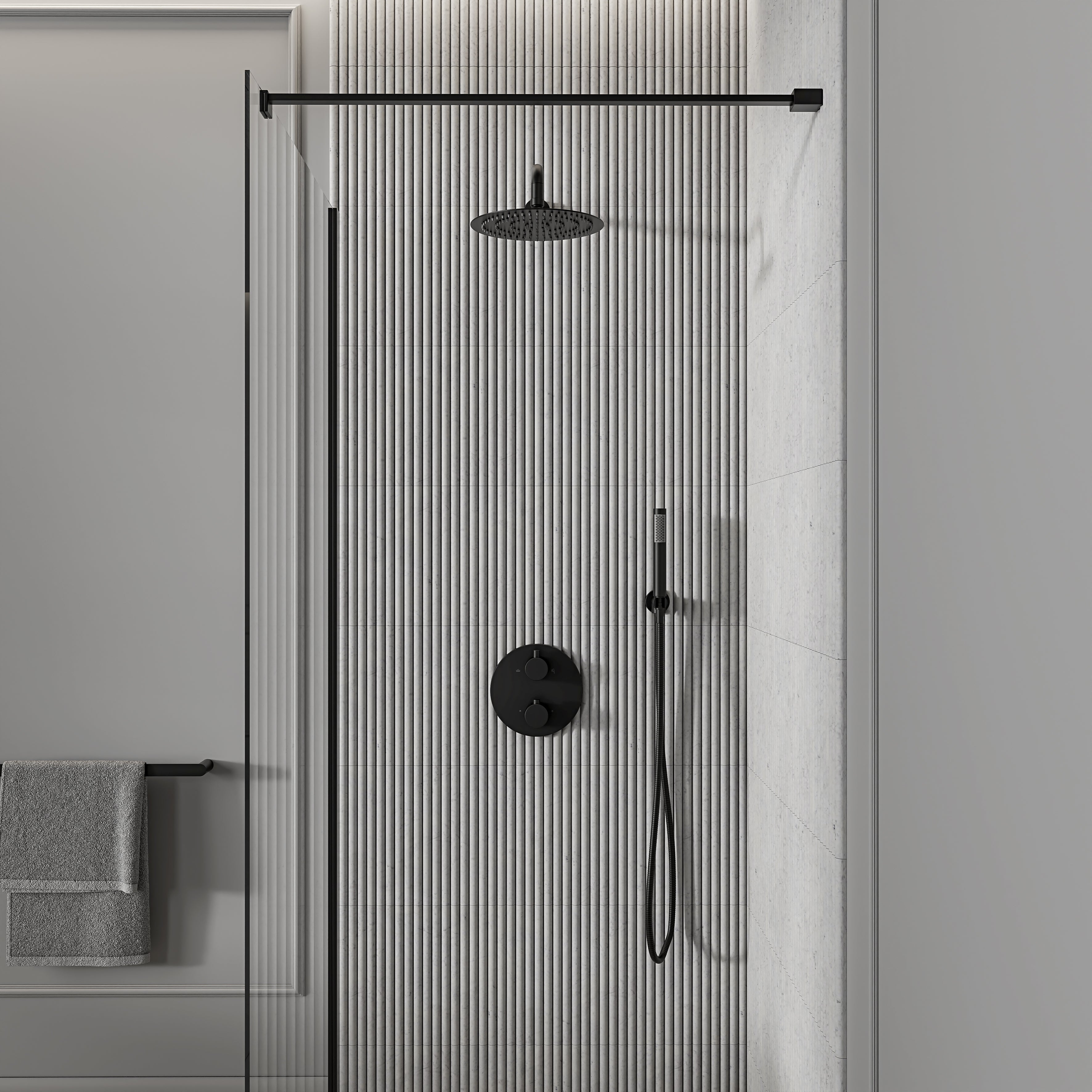 Nuvo Matte Black Thermostatic Shower With Handheld Shower