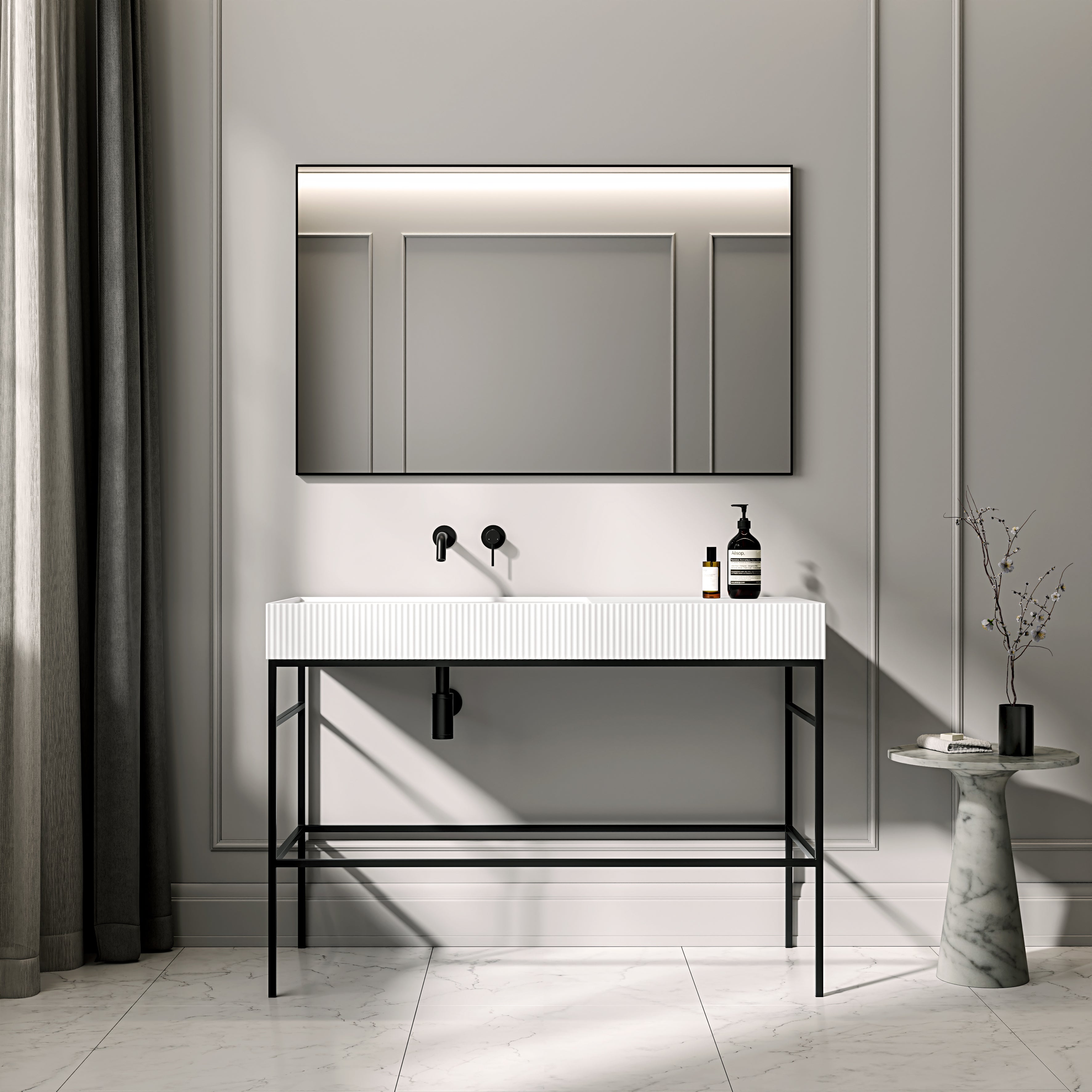 Conrad Freestanding Matte White Vanity Unit with Stone Basin 1200mm