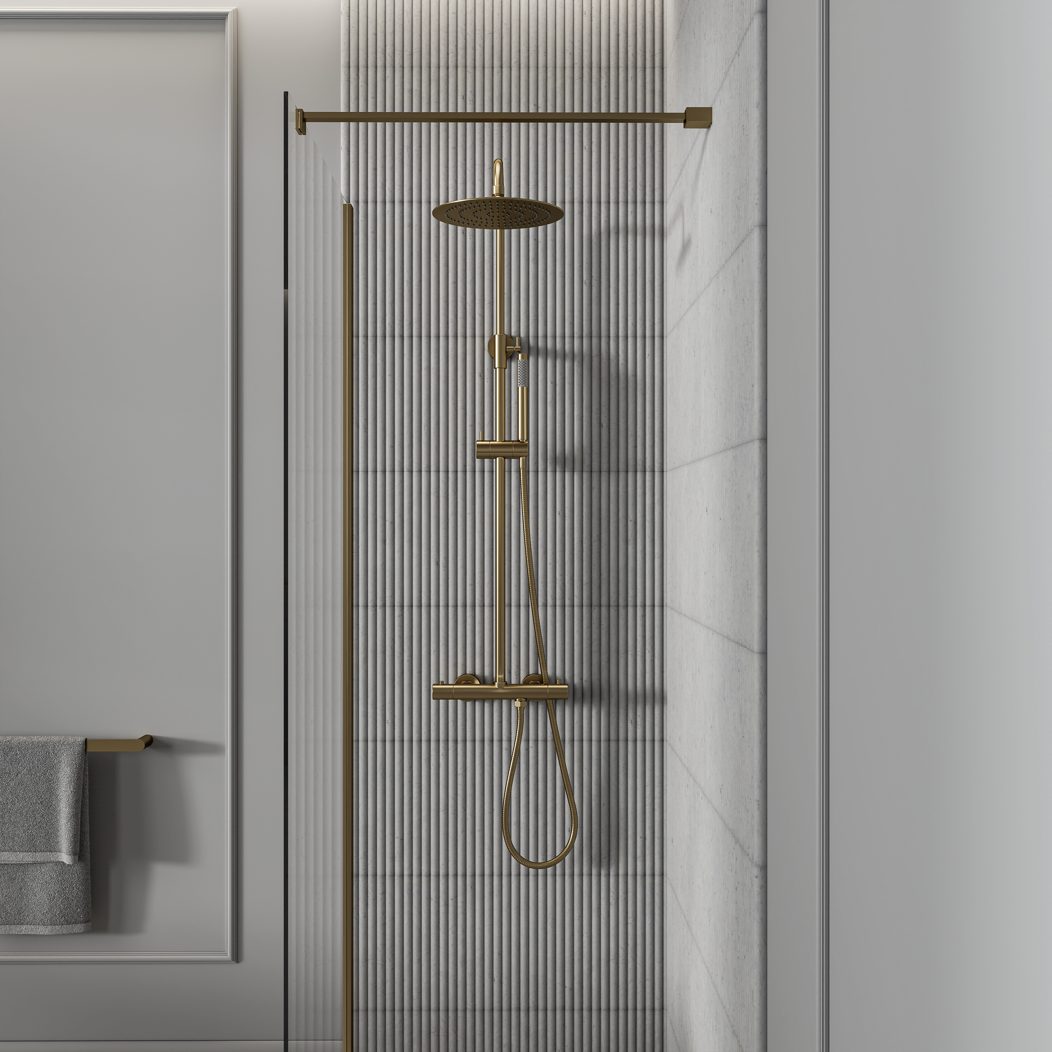 Moreno Brushed Gold Exposed Thermostatic Shower With Riser