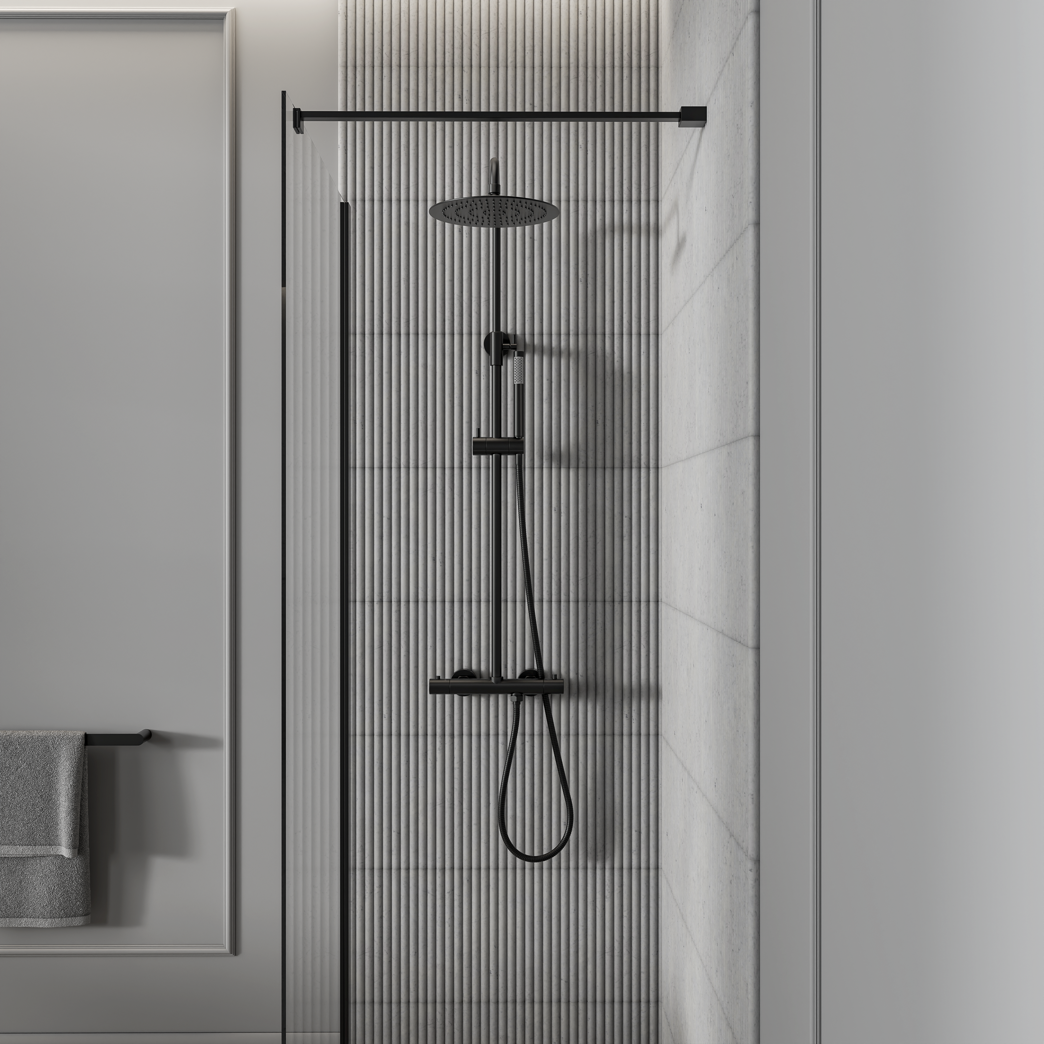 Moreno Matte Black Exposed Thermostatic Shower With Riser