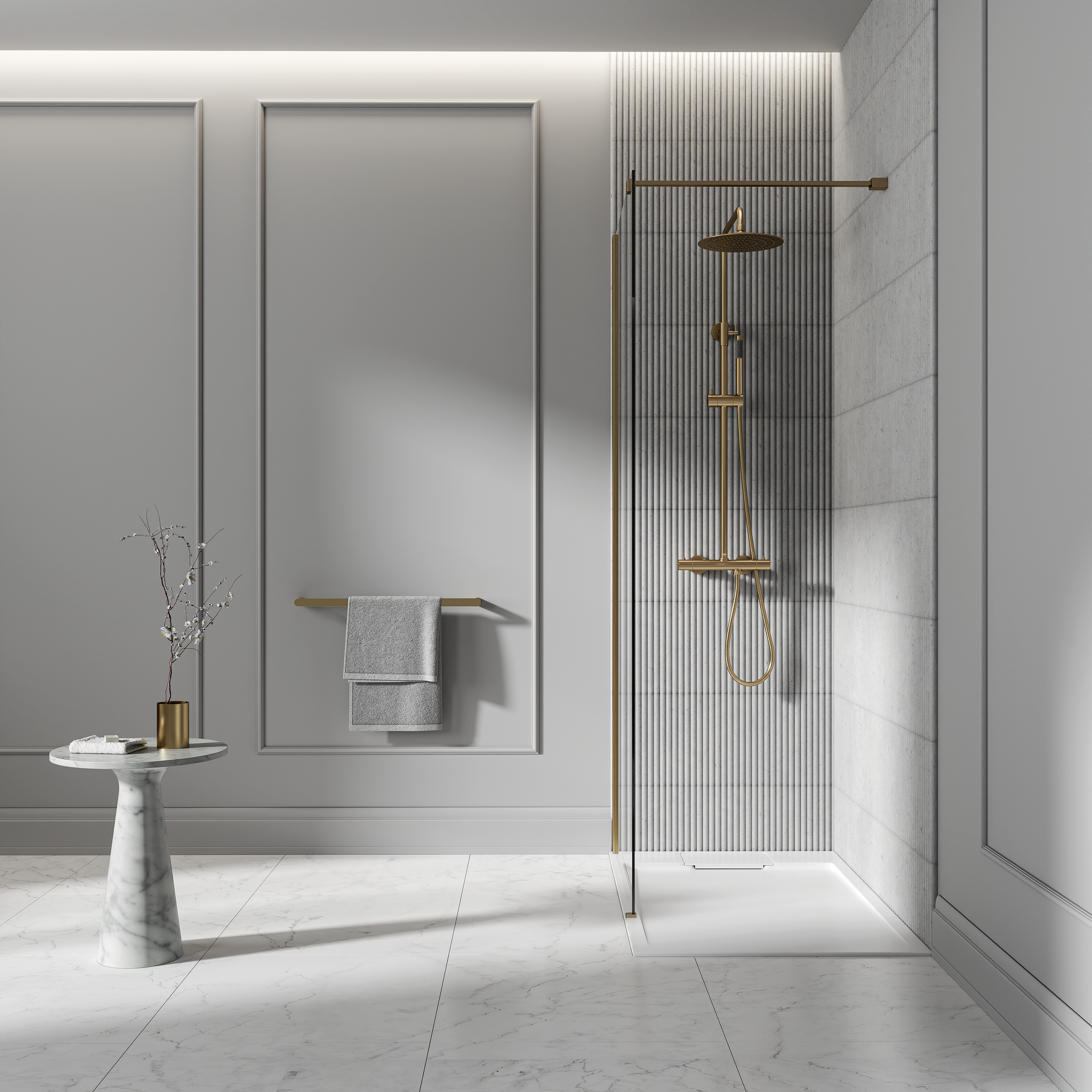 Moreno Brushed Gold Exposed Thermostatic Shower With Riser