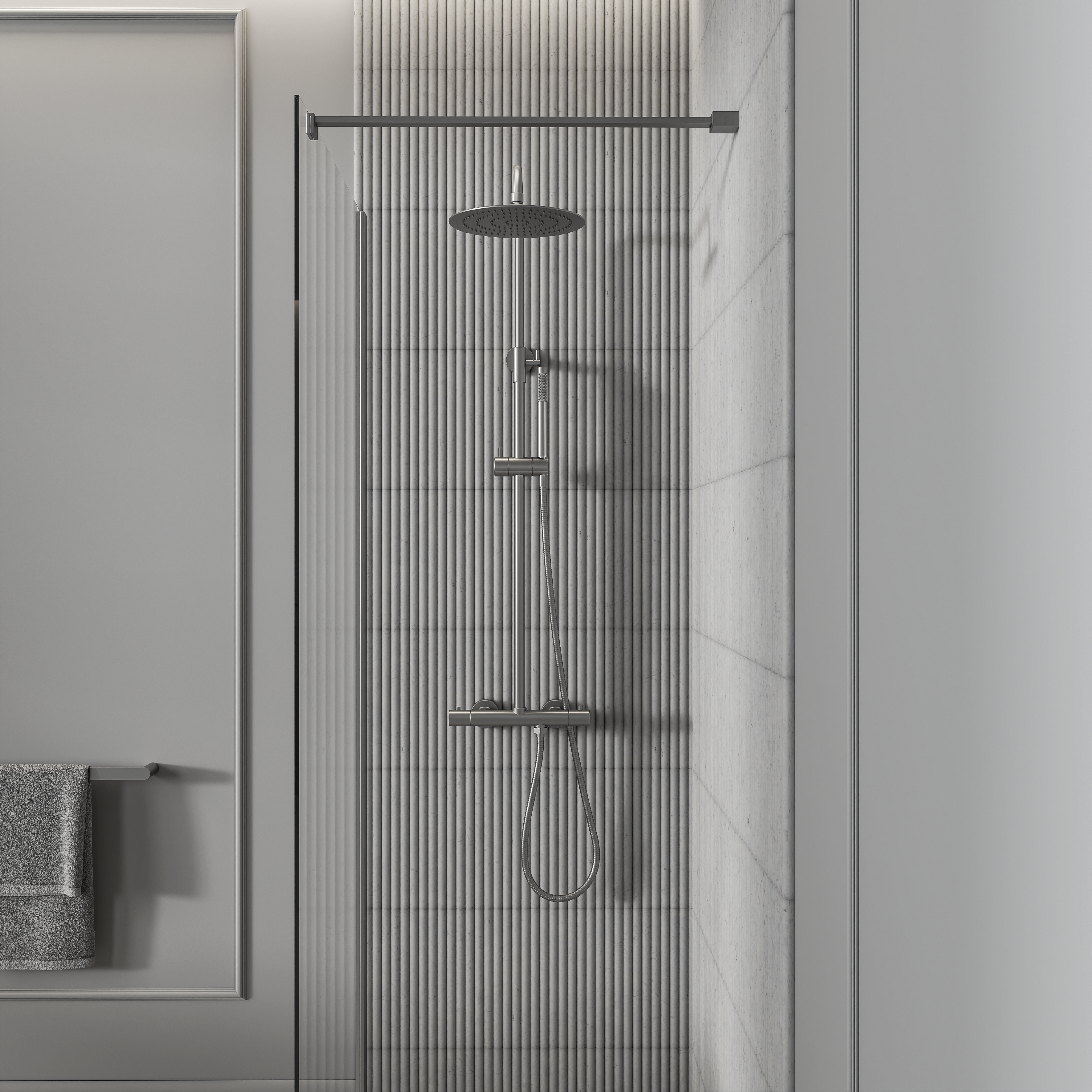 Moreno Brushed Stainless Exposed Thermostatic Shower With Riser