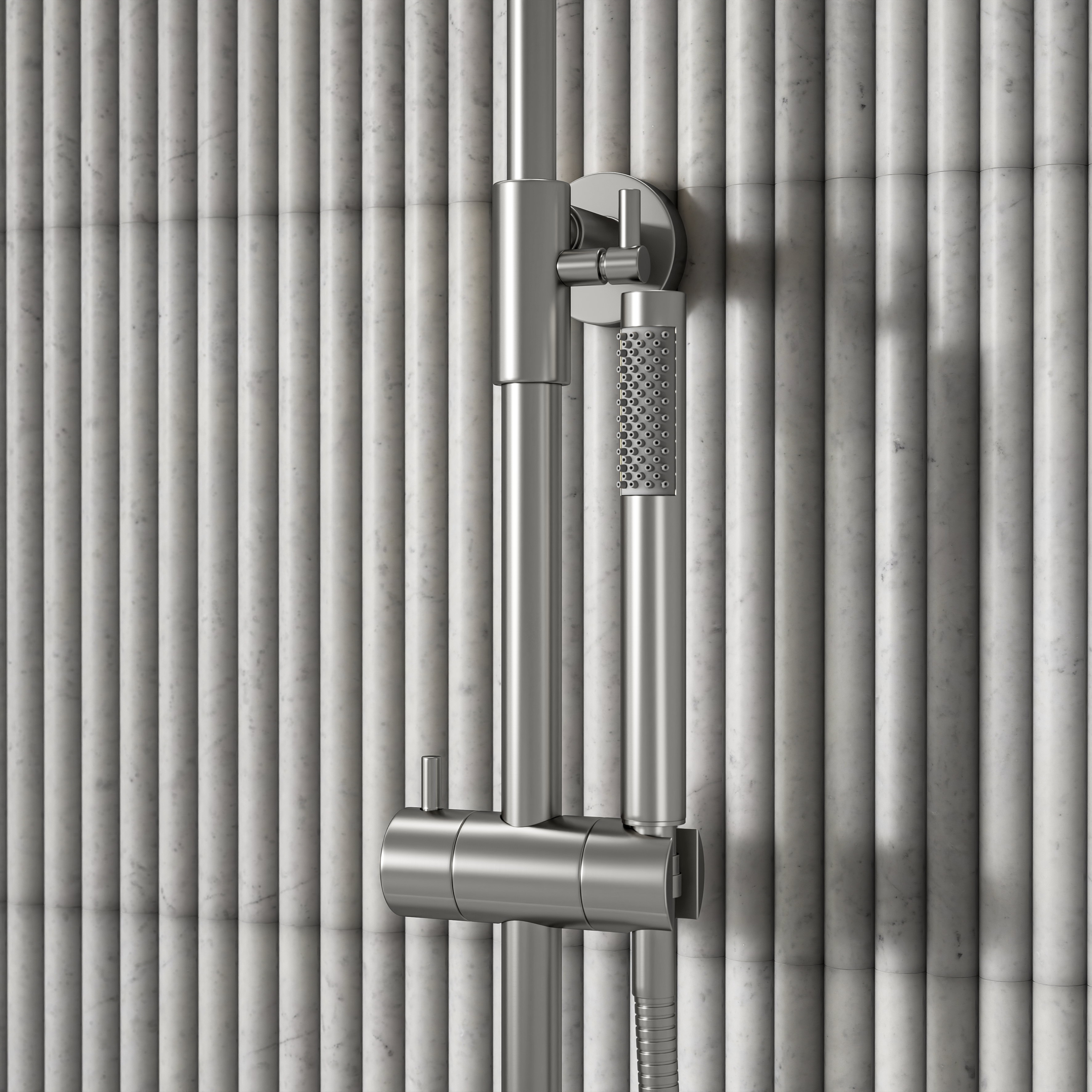 Moreno Brushed Stainless Exposed Thermostatic Shower With Riser