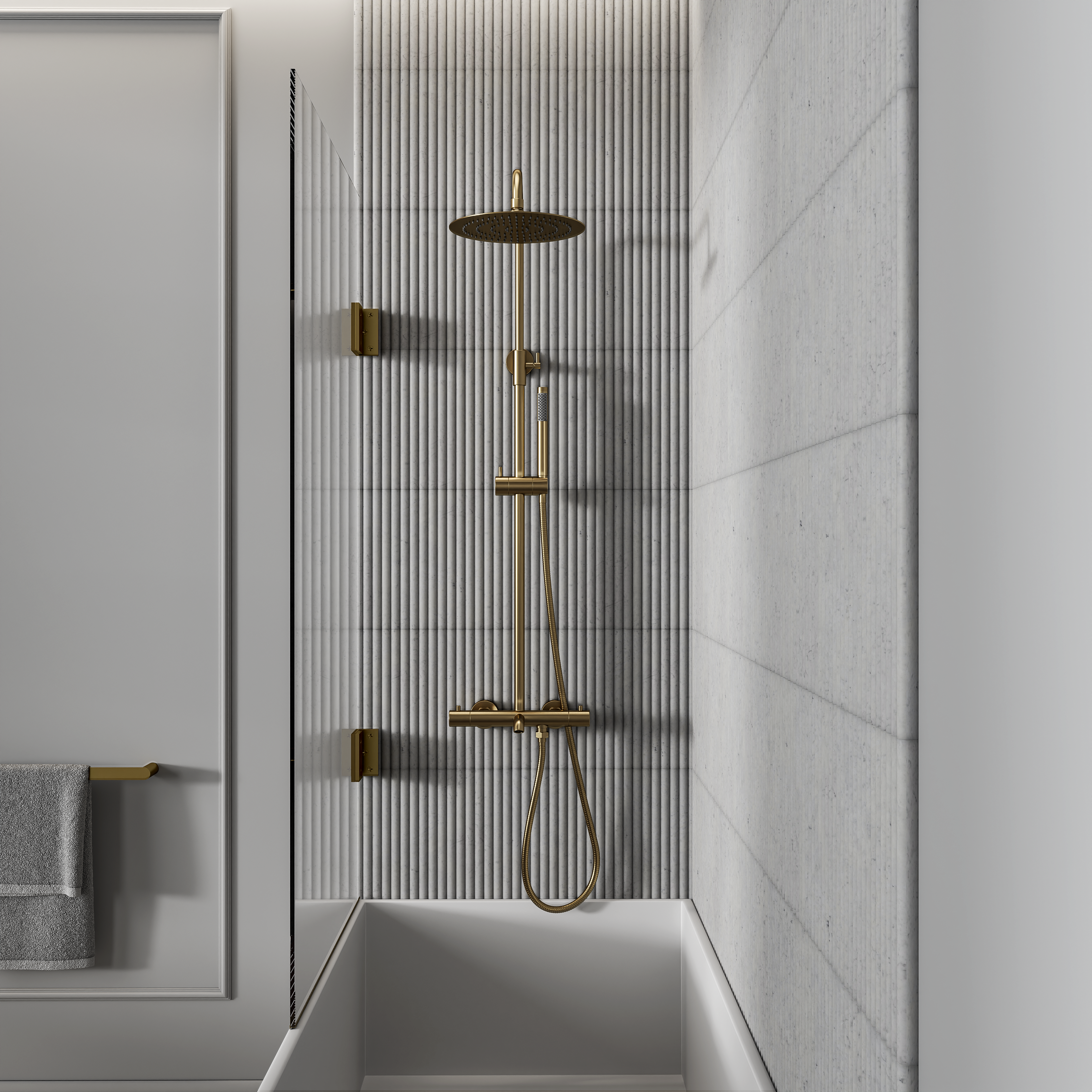 Moreno Brushed Gold Exposed Thermostatic 3-Way Shower