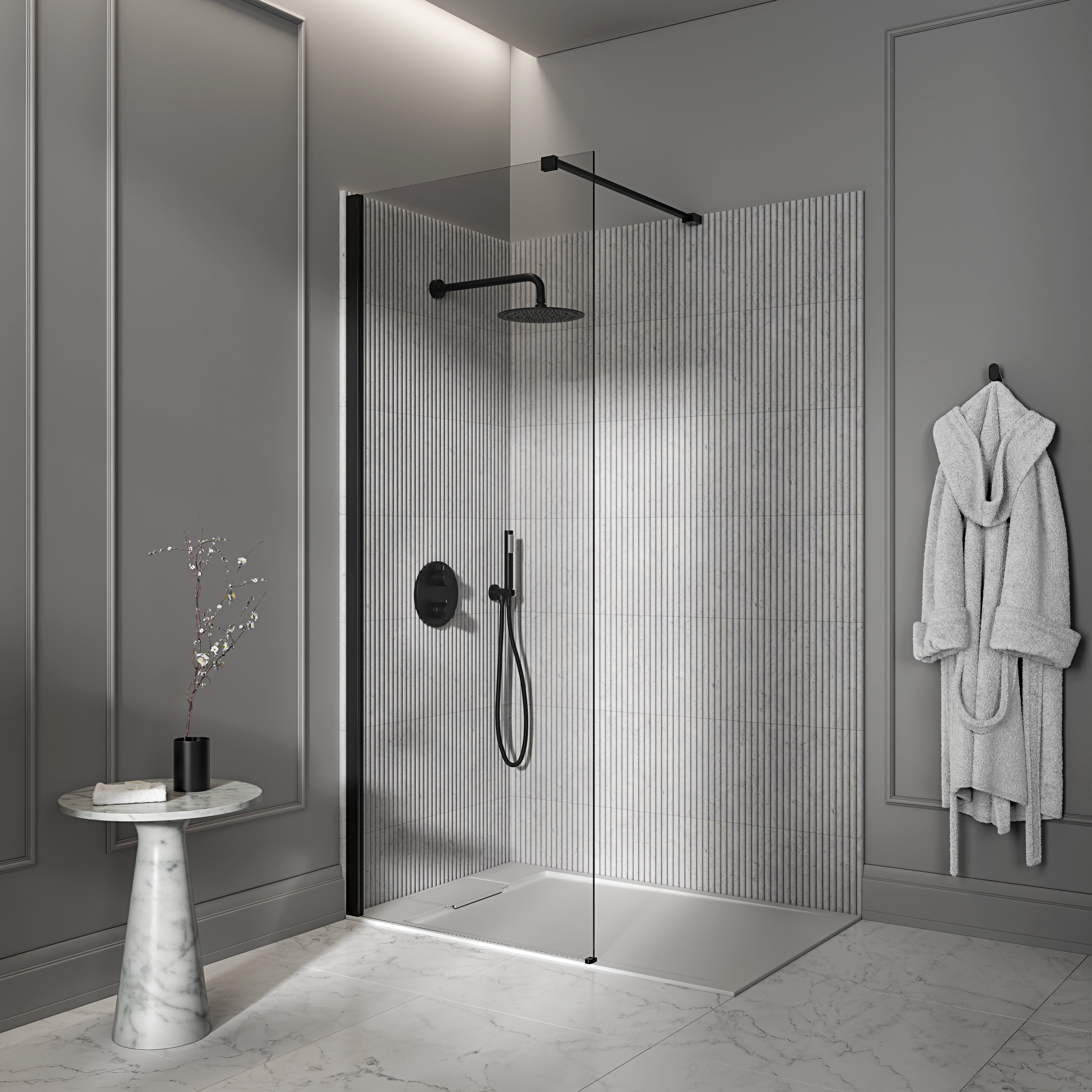 Avant Complete Walk in Shower Enclosure Matte Black - Kit A