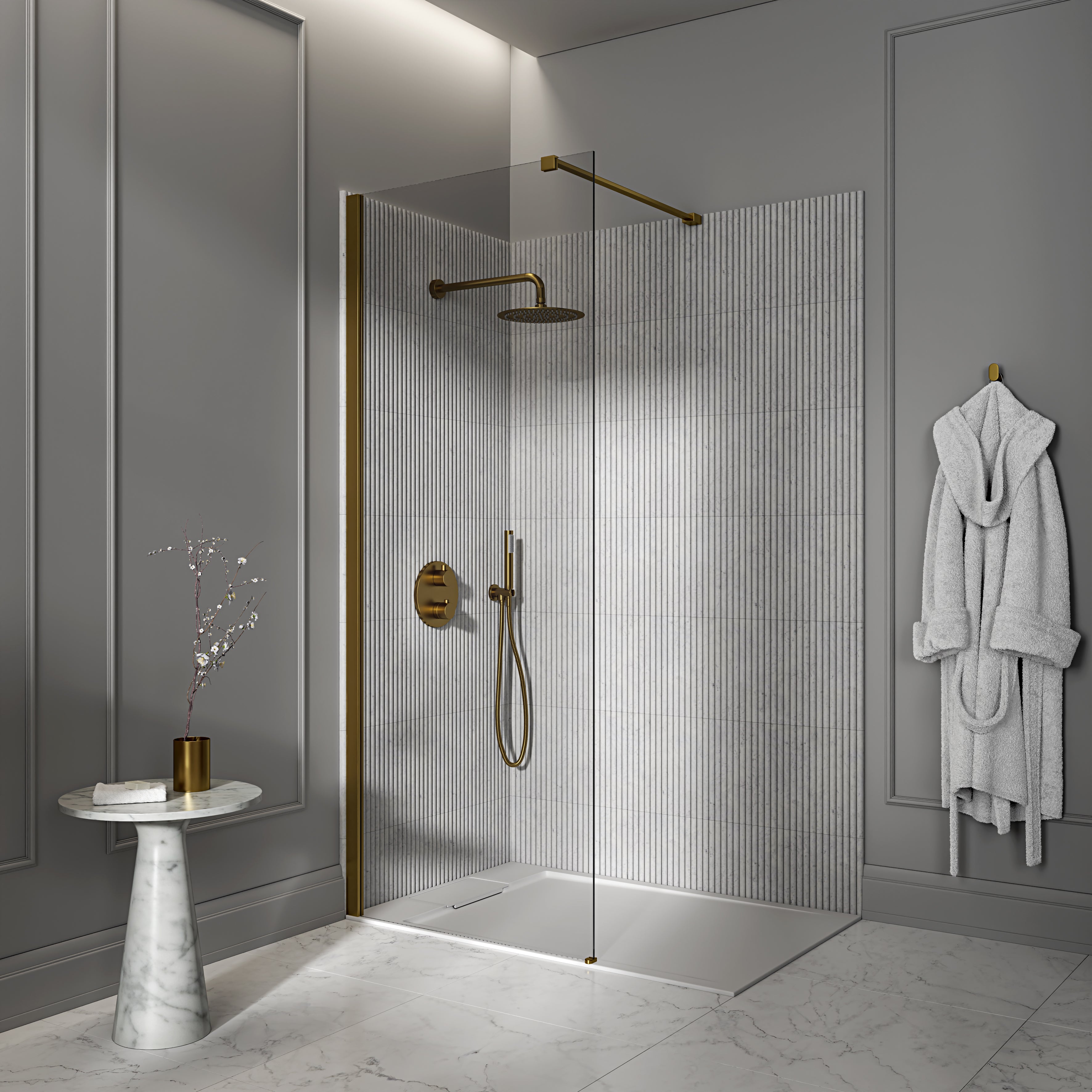 Avant Complete Walk in Shower Enclosure Brushed Gold - Kit A